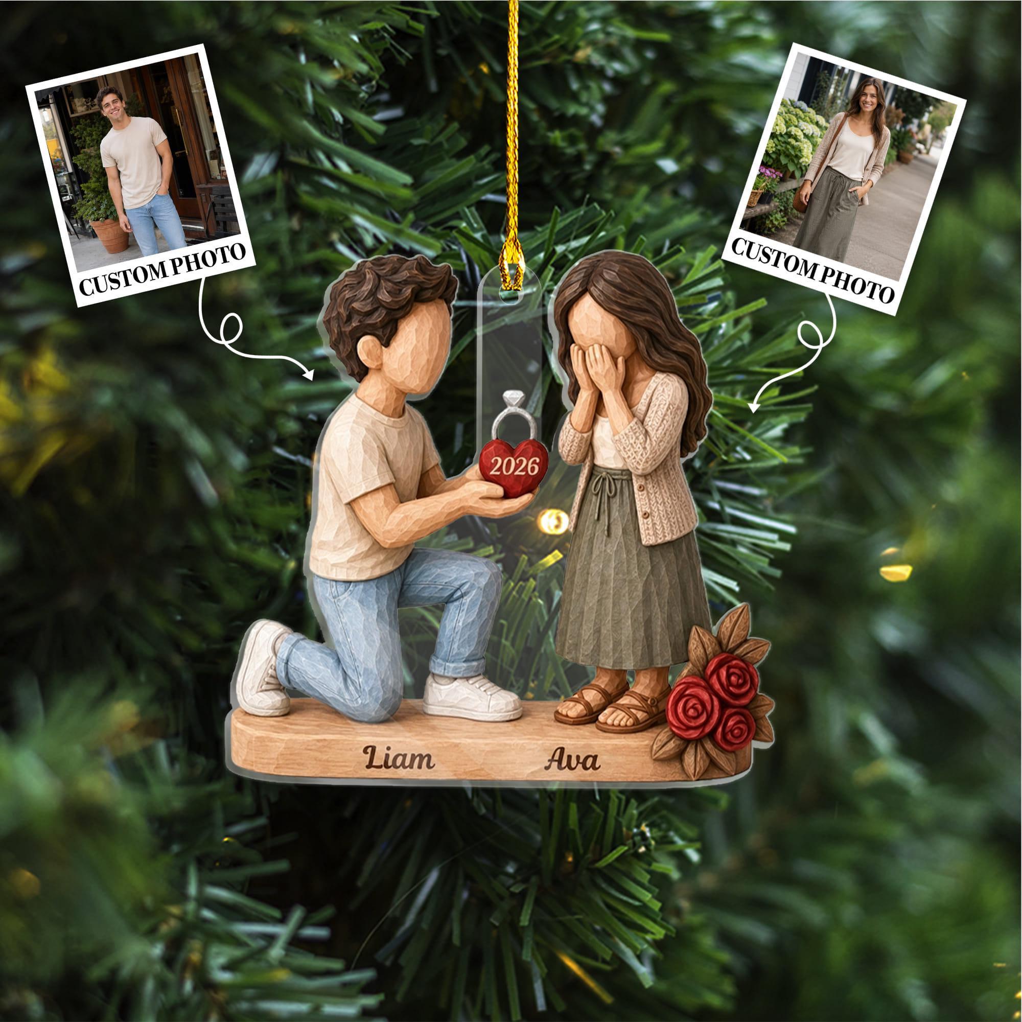 Personalized First Christmas Engaged Ornament - Custom Photo & Name Acrylic Keepsake Personalized First Christmas Engaged Ornament - Custom Photo & Name Acrylic Keepsake