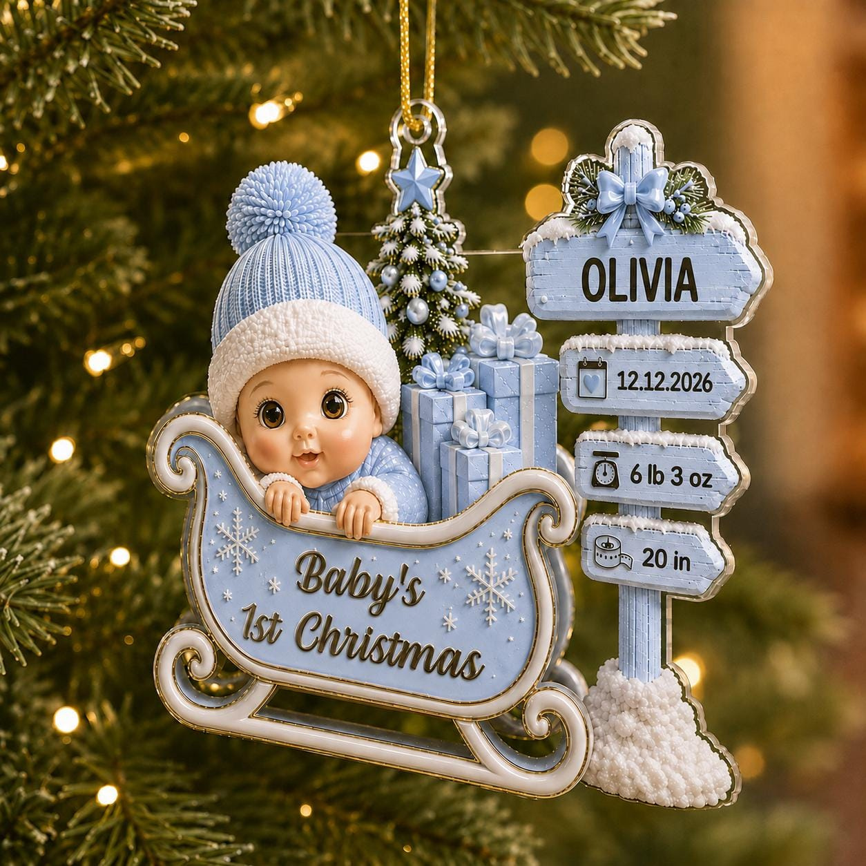 Personalized Babys First Christmas Acrylic Ornament - Custom Name, Birth Date, Weight & Length Keepsake Gift 4 - MeasureMason Personalized Babys First Christmas Acrylic Ornament - Custom Name, Birth Date, Weight & Length Keepsake Gift 4