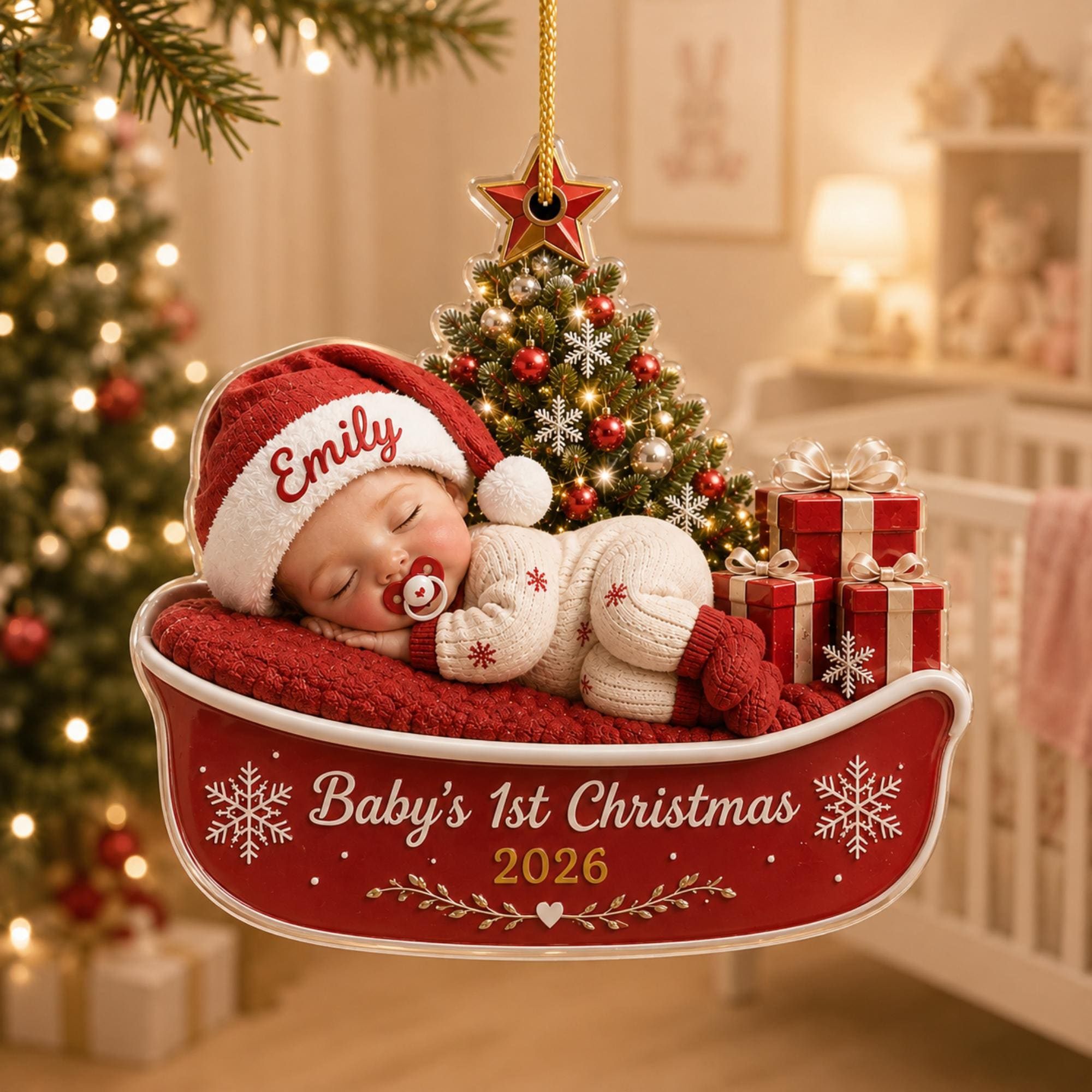 Personalized Babys First Christmas Acrylic Ornament - Custom Name & Year Keepsake with Crescent Moon, Snowflakes & Star 4 - MeasureMason Personalized Babys First Christmas Acrylic Ornament - Custom Name & Year Keepsake with Crescent Moon, Snowflakes & Star 4