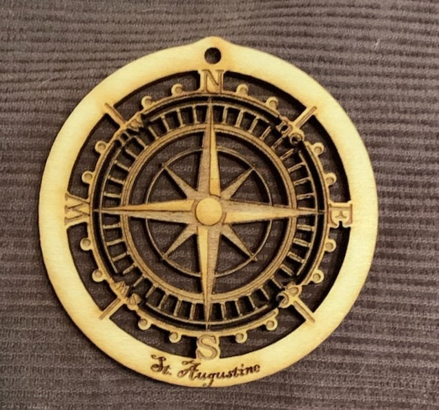 Compass Ornament, Personalized FREE Wood Ornament, Laser Cut Baltic Birch, Pirate Compass, Custom Engraved Christmas Orn