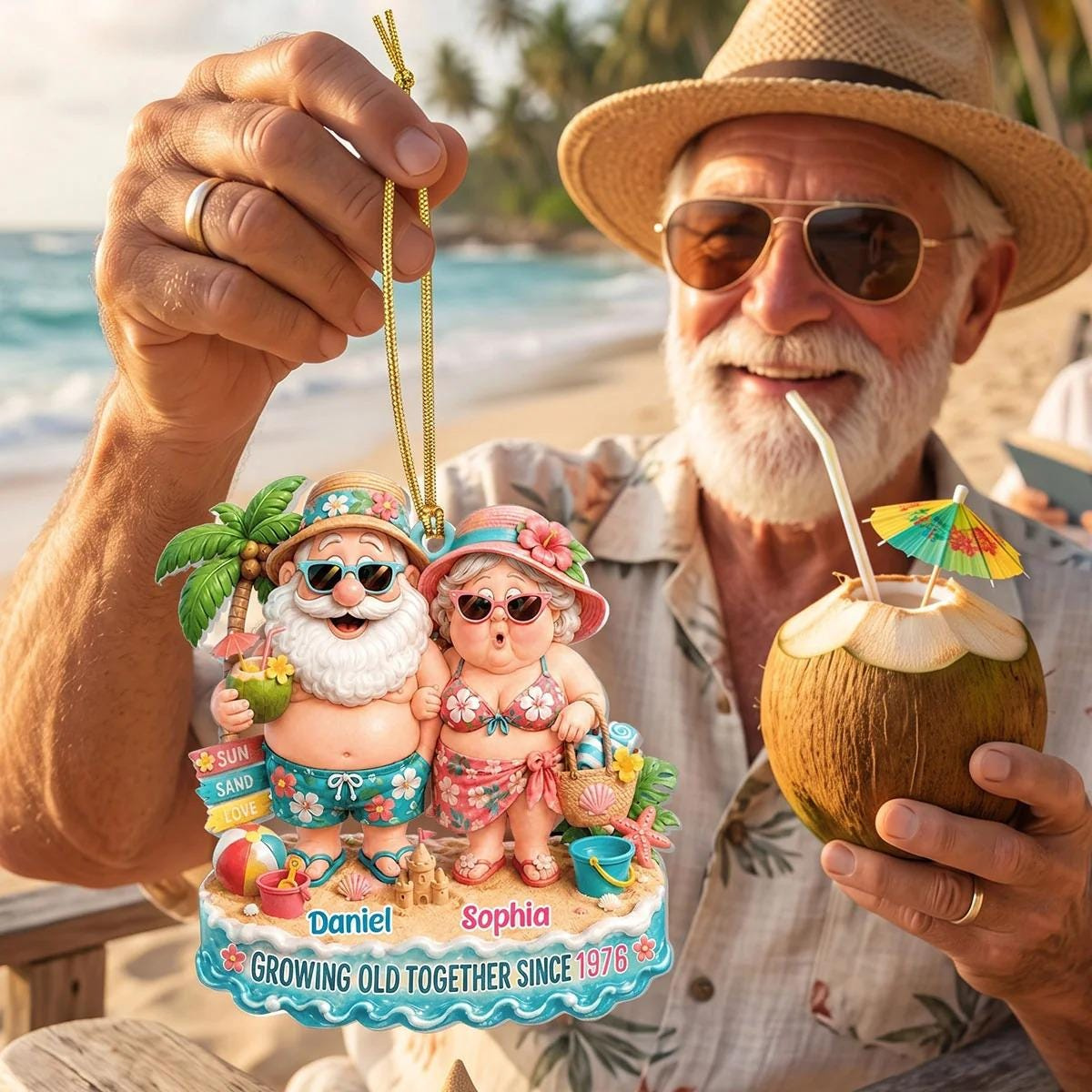 Personalized Beach Couple Christmas Ornament Growing Old Together 2D Flat Acrylic Wedding Anniversary Grandparents Gift 2 - MeasureMason Personalized Beach Couple Christmas Ornament Growing Old Together 2D Flat Acrylic Wedding Anniversary Grandparents Gift 2