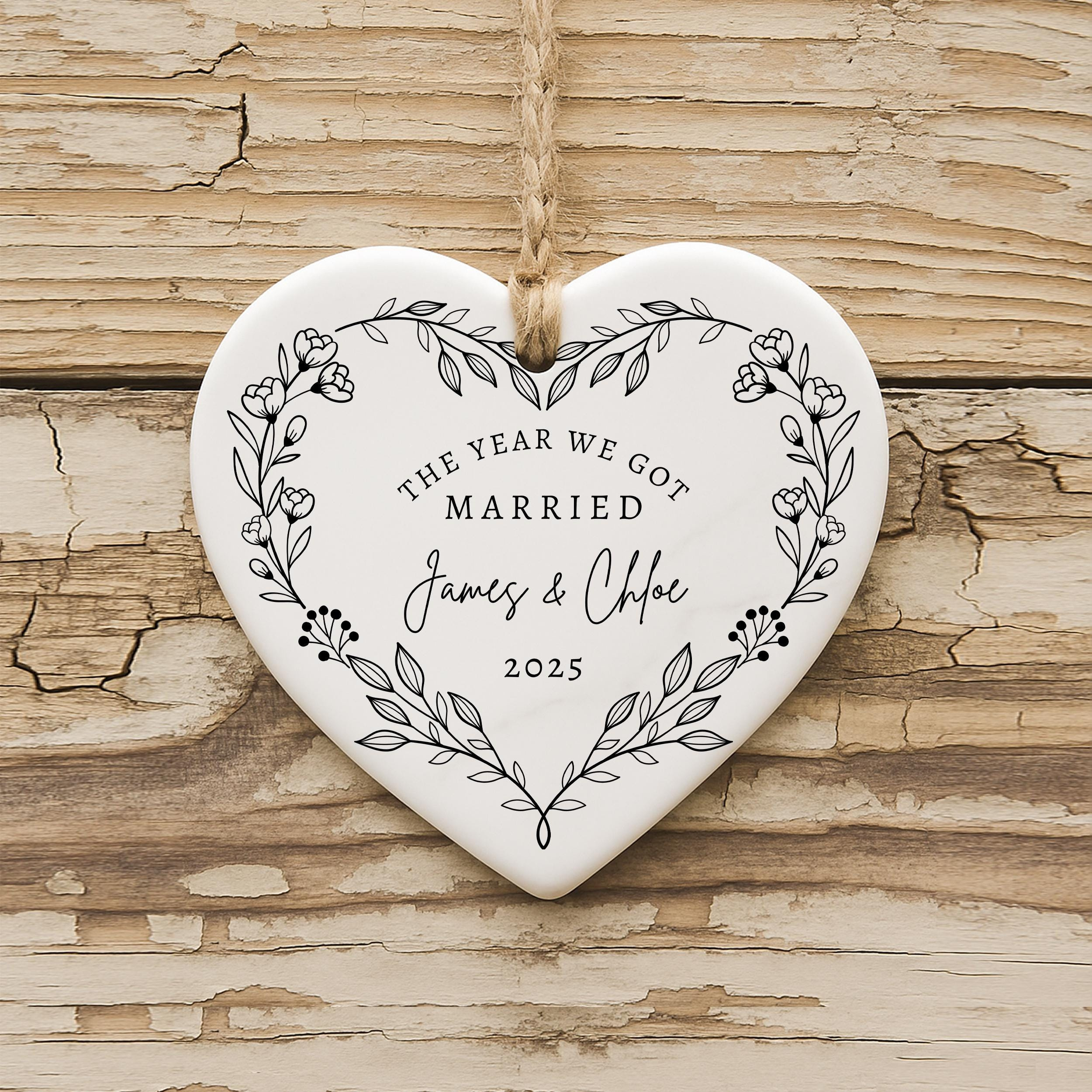 Personalized Christmas Ornament for Couples - Ceramic Wedding Keepsake 2 - MeasureMason Personalized Christmas Ornament for Couples - Ceramic Wedding Keepsake 2