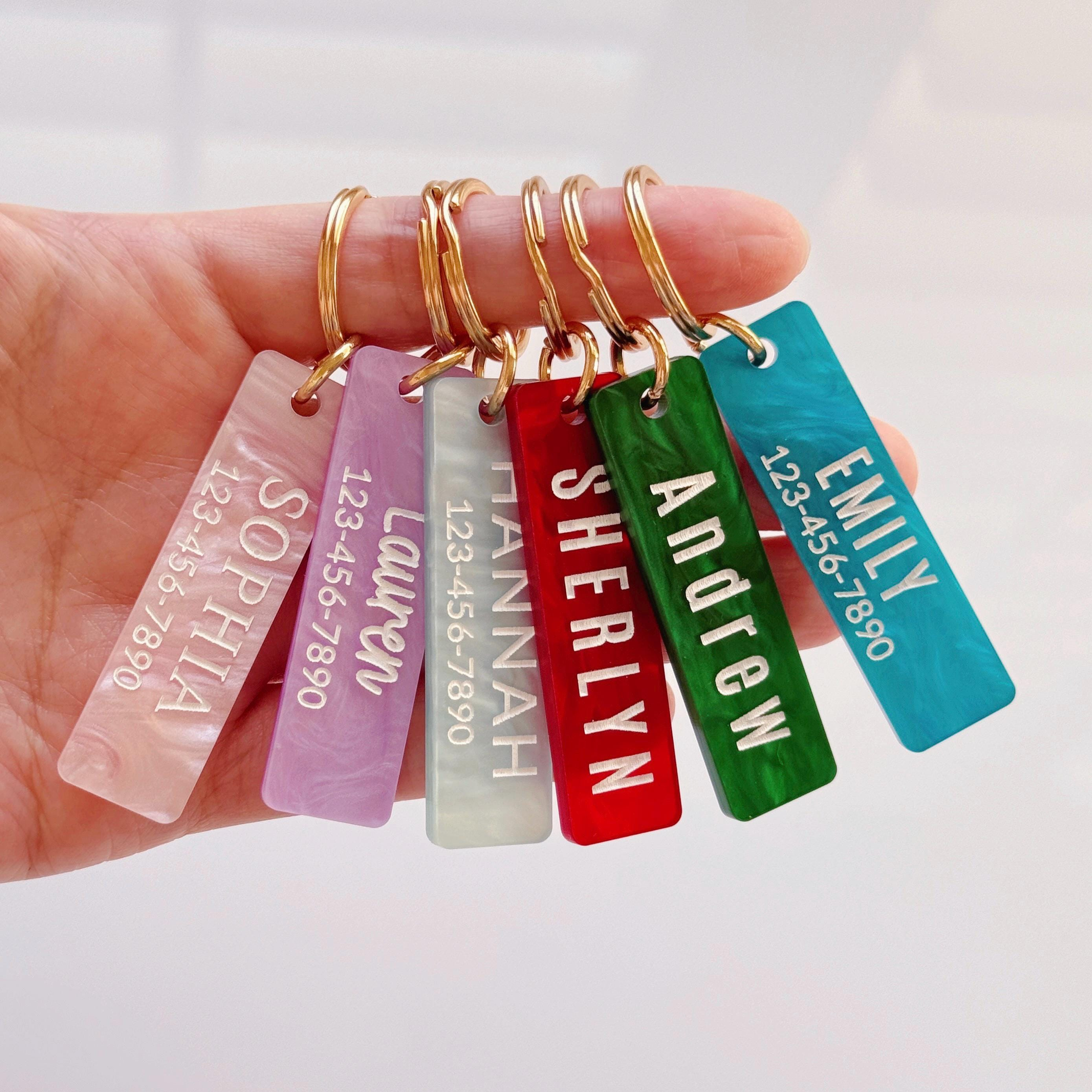 Personalized Pearl Acrylic Name Keychain, Custom Engraved Key Tag, Minimalist Key Ring Gift