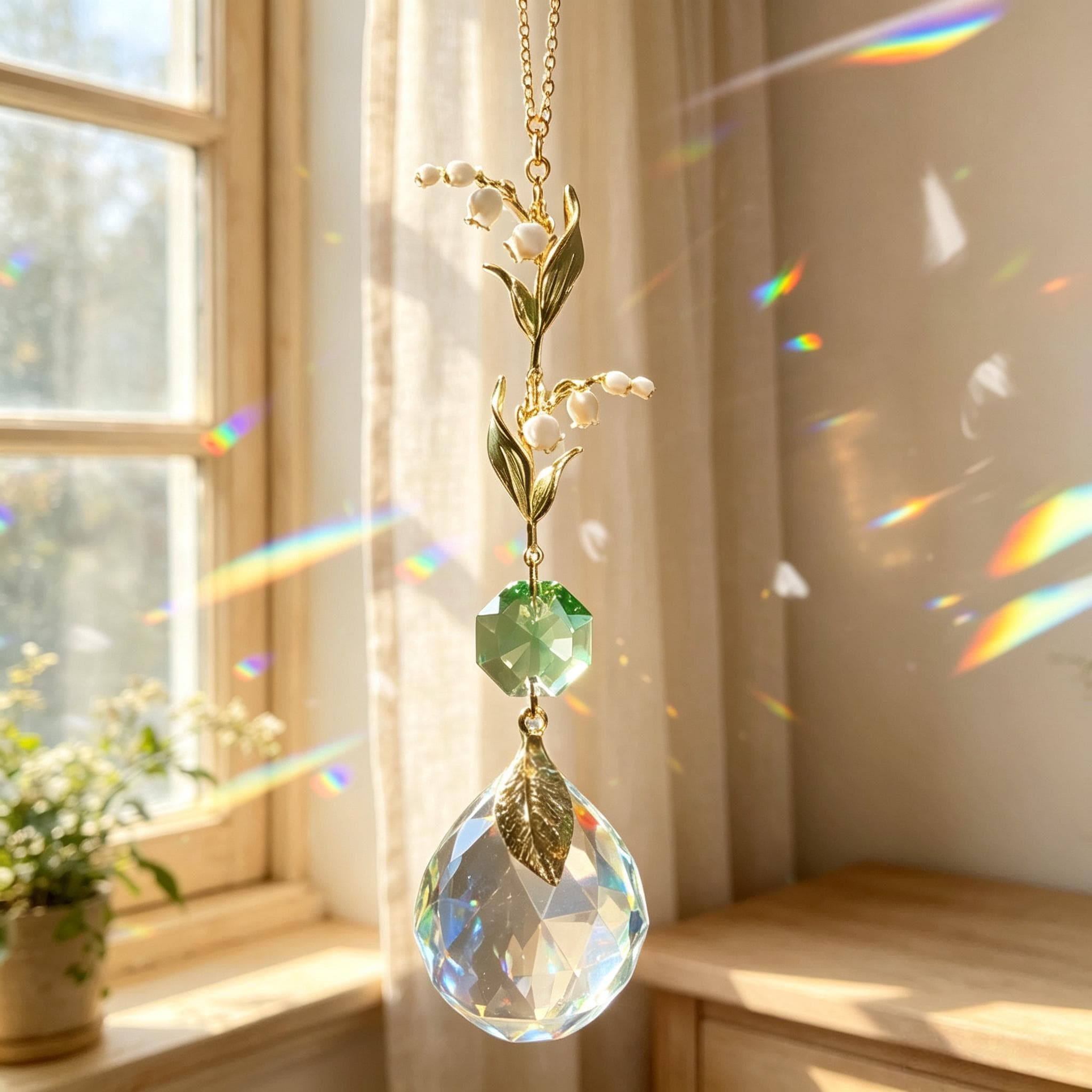 Lily of the Valley Sun Catcher, Crystal Window Hanging, Floral Rainbow Maker, Flower Botanical Home Decor Gift for Her 4 - MeasureMason Lily of the Valley Sun Catcher, Crystal Window Hanging, Floral Rainbow Maker, Flower Botanical Home Decor Gift for Her 4