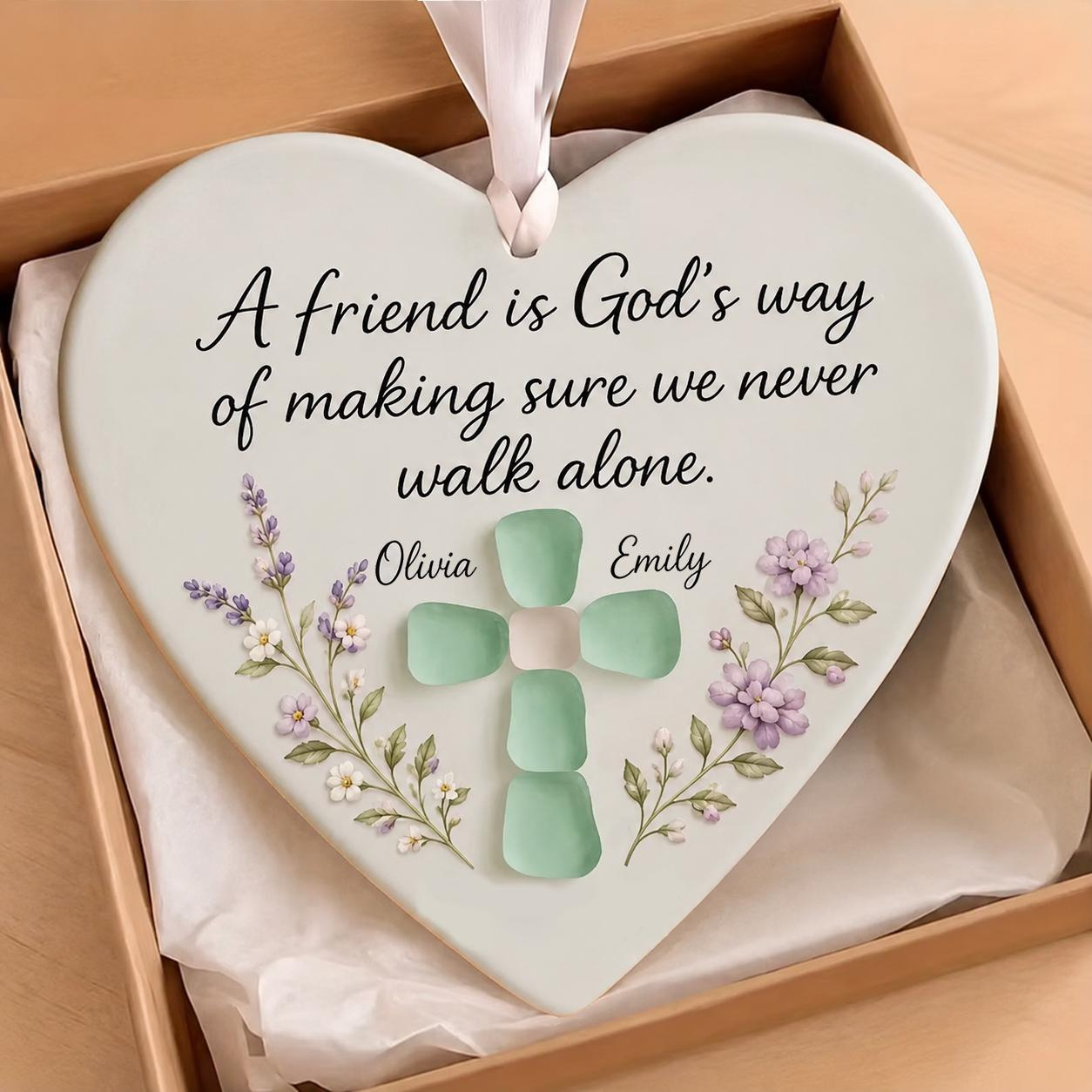 Personalized Heart Ceramic Christmas Ornament with Acrylic Cross, Christian Best Friend Gift, Sister in Christ 4 - MeasureMason Personalized Heart Ceramic Christmas Ornament with Acrylic Cross, Christian Best Friend Gift, Sister in Christ 4