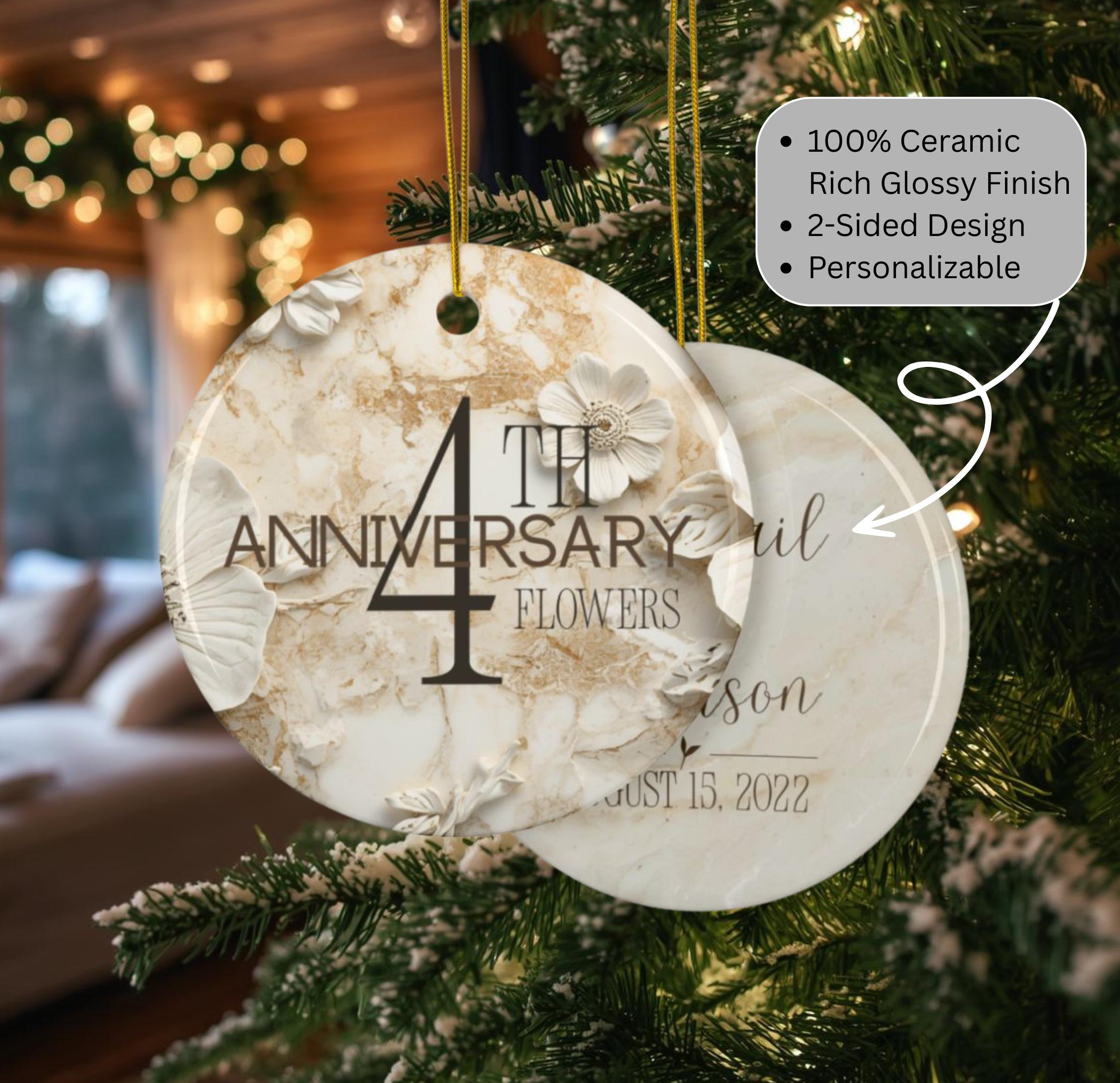Personalized Ceramic Christmas Ornament - Couples 4th Anniversary Gift Personalized Ceramic Christmas Ornament - Couples 4th Anniversary Gift