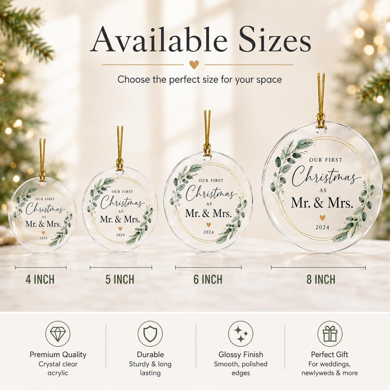 Custom LOVE Acrylic Ornament, Faux Boho Pressed Flower Print, First Christmas Couple Keepsake, Wedding Gift 3 - MeasureMason Custom LOVE Acrylic Ornament, Faux Boho Pressed Flower Print, First Christmas Couple Keepsake, Wedding Gift 3