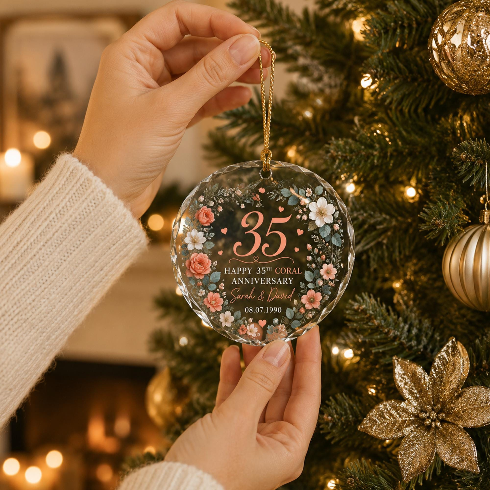 Personalized 35th Anniversary Glass Ornament, Coral Wedding Gift, Couple Keepsake, Heart or Round 4 - MeasureMason Personalized 35th Anniversary Glass Ornament, Coral Wedding Gift, Couple Keepsake, Heart or Round 4