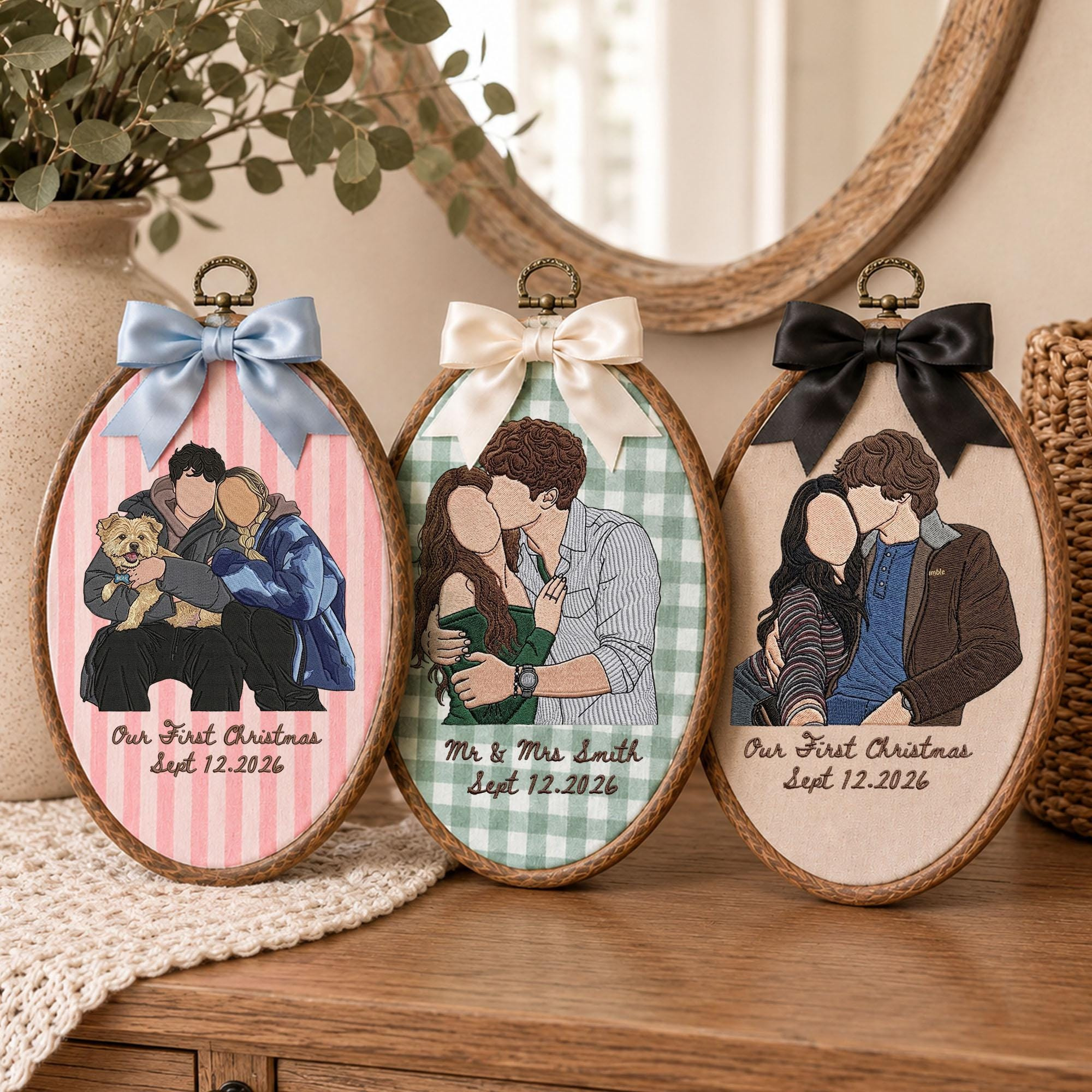 Custom Embroidery Portrait from Photo, Personalized Couple Ornament, Anniversary Wedding Gift, Christmas Keepsake 1 - MeasureMason Custom Embroidery Portrait from Photo, Personalized Couple Ornament, Anniversary Wedding Gift, Christmas Keepsake 1