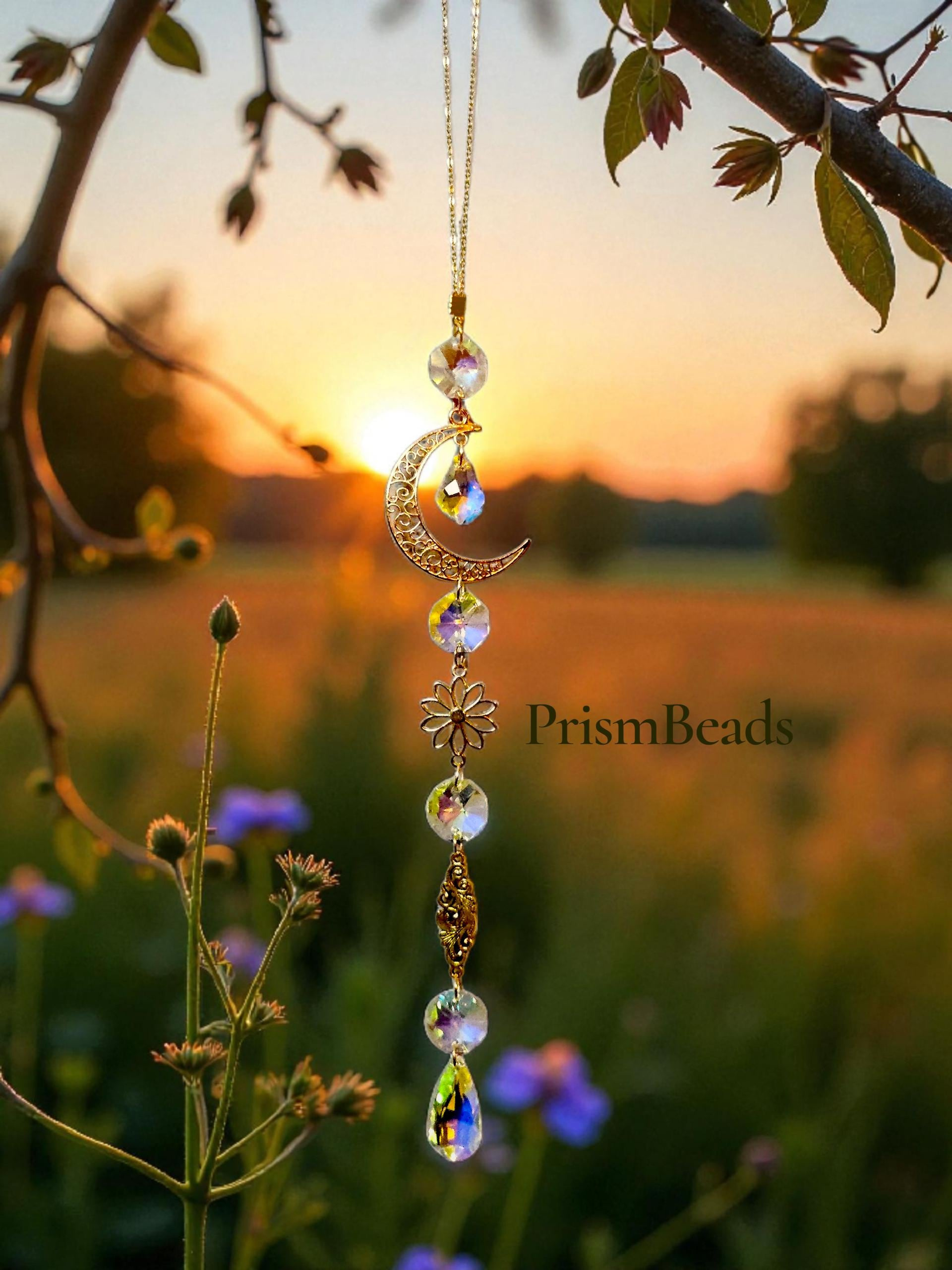 Handcrafted Crystal Suncatcher - Boho Celestial Window Hanging - UK Handmade Home Décor
