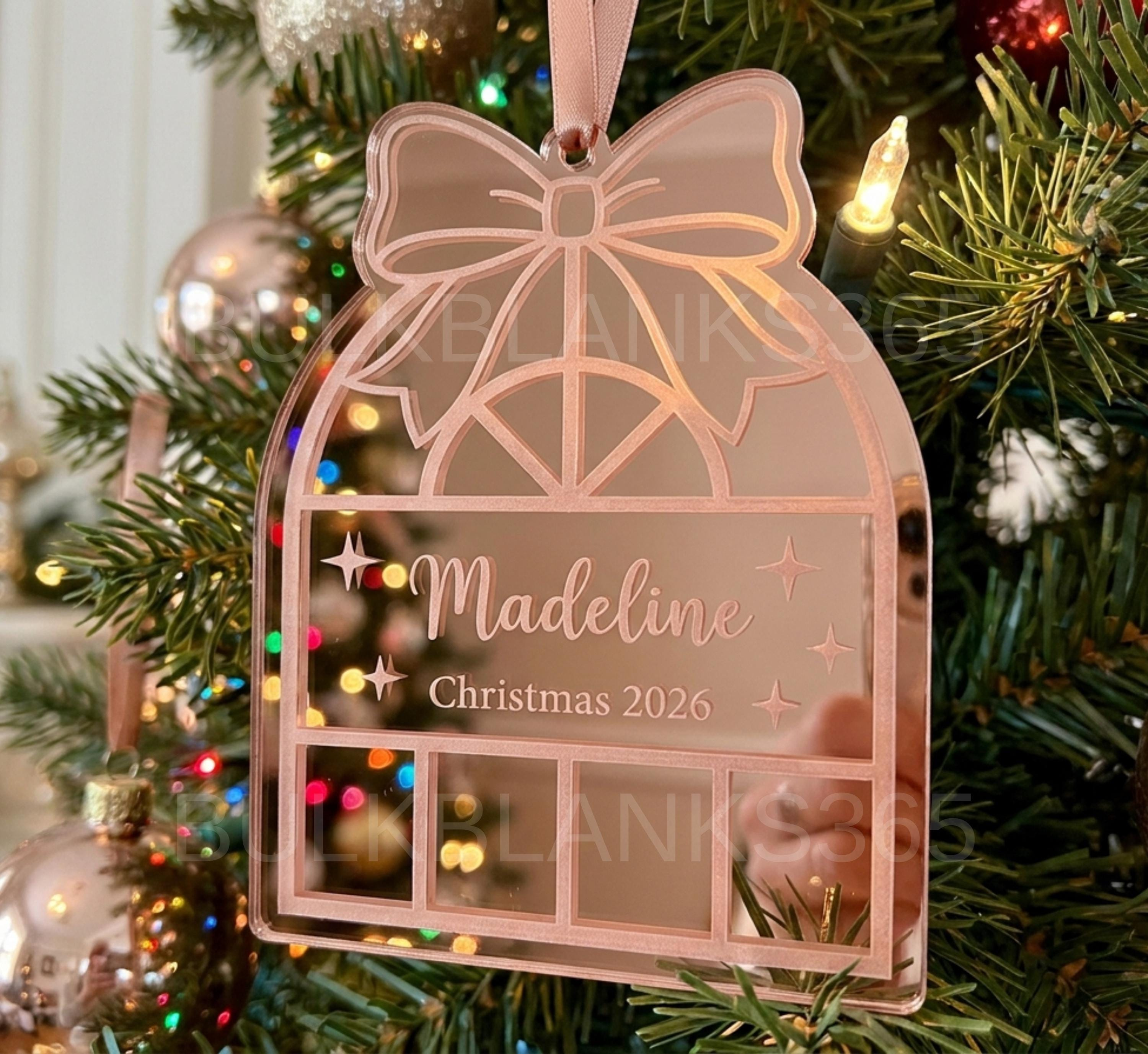 Personalized Christmas Ornament 2026 - Custom Name Mirror Acrylic - Bow Gift Box Child Keepsake Personalized Christmas Ornament 2026 - Custom Name Mirror Acrylic - Bow Gift Box Child Keepsake