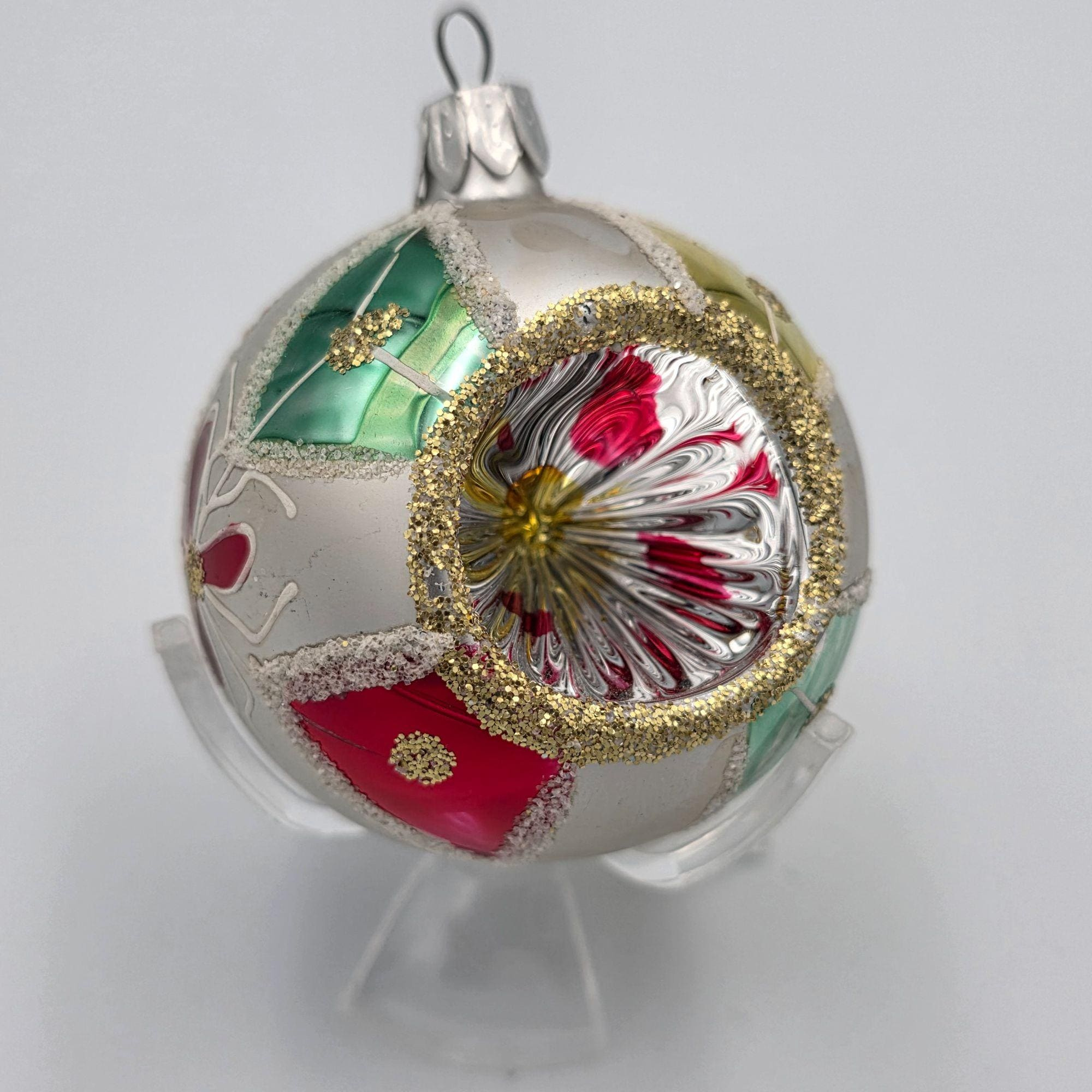 Vintage MCM Reflector Glass Christmas Ornament 2.5