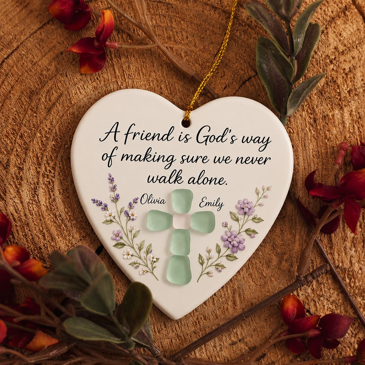 Personalized Heart Ceramic Christmas Ornament with Acrylic Cross, Christian Best Friend Gift, Sister in Christ 2 - MeasureMason Personalized Heart Ceramic Christmas Ornament with Acrylic Cross, Christian Best Friend Gift, Sister in Christ 2