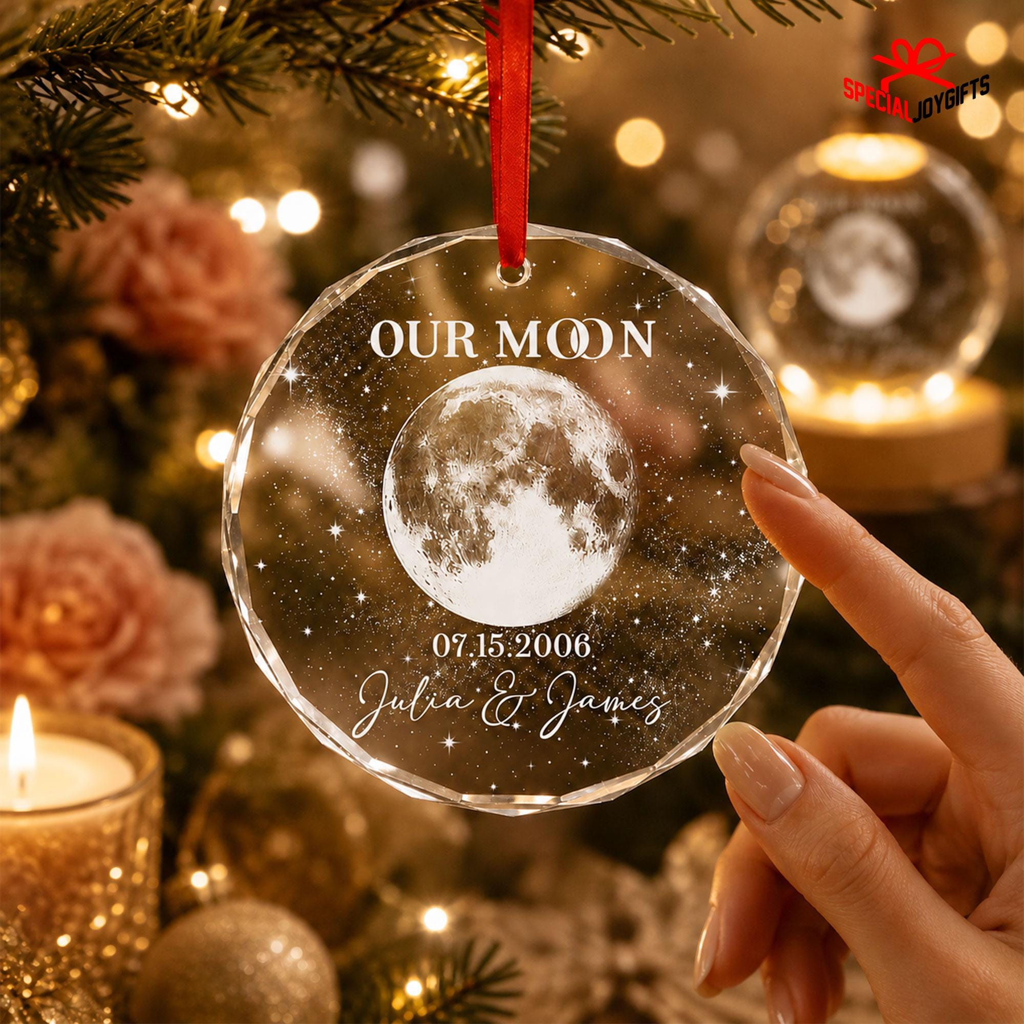 Personalized Moon Phase Glass Ornament, Wedding Date Keepsake, Anniversary Gift for Mr & Mrs Couple Personalized Moon Phase Glass Ornament, Wedding Date Keepsake, Anniversary Gift for Mr & Mrs Couple
