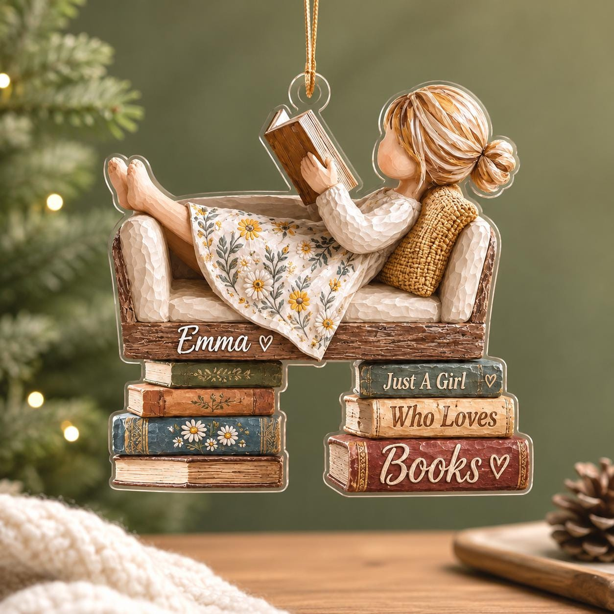 Personalized Book Lover Christmas Ornament, Acrylic Reader Gift, Custom Name Keepsake Personalized Book Lover Christmas Ornament, Acrylic Reader Gift, Custom Name Keepsake