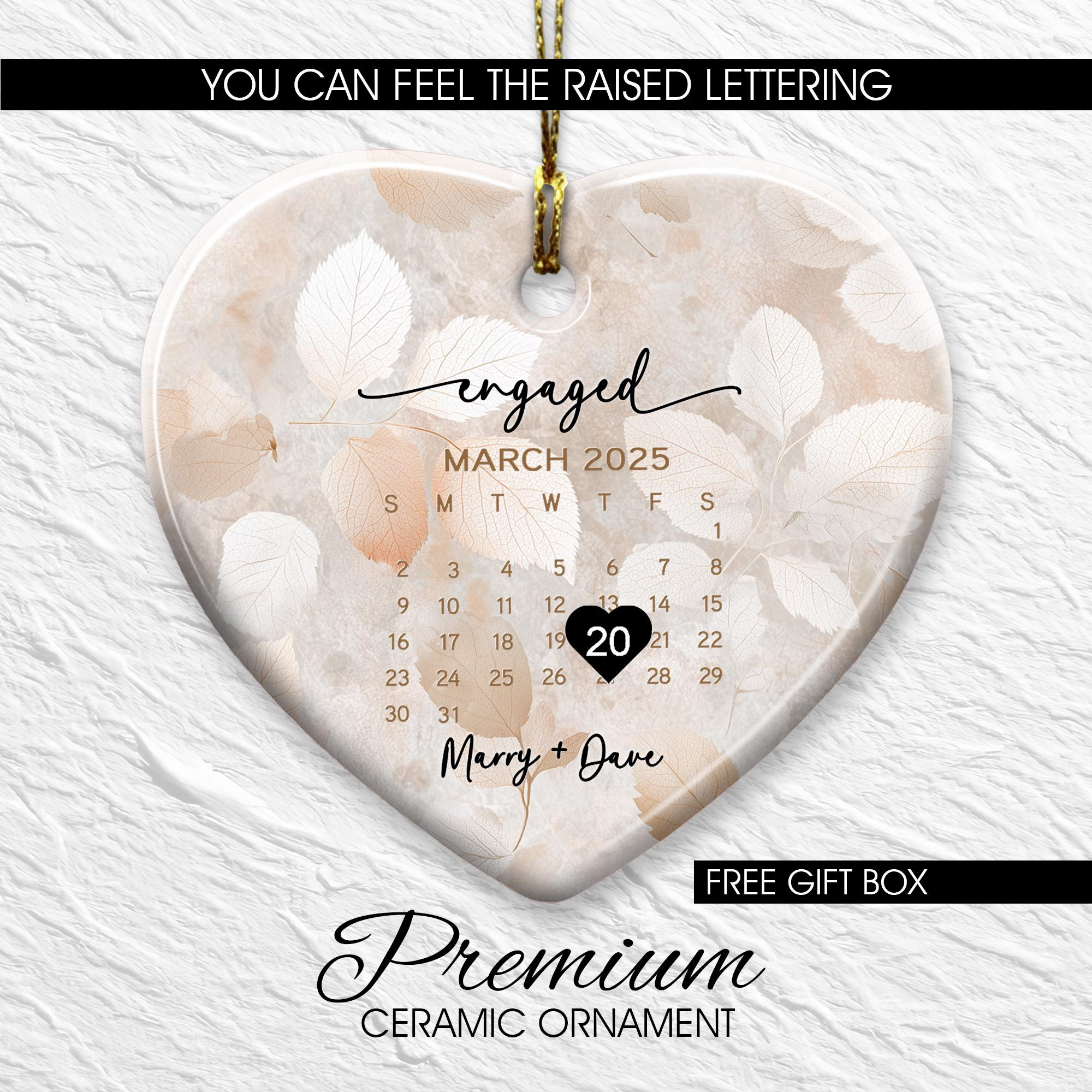 Custom Heart Ceramic Engagement Ornament - Personalized Names & Dates Keepsake