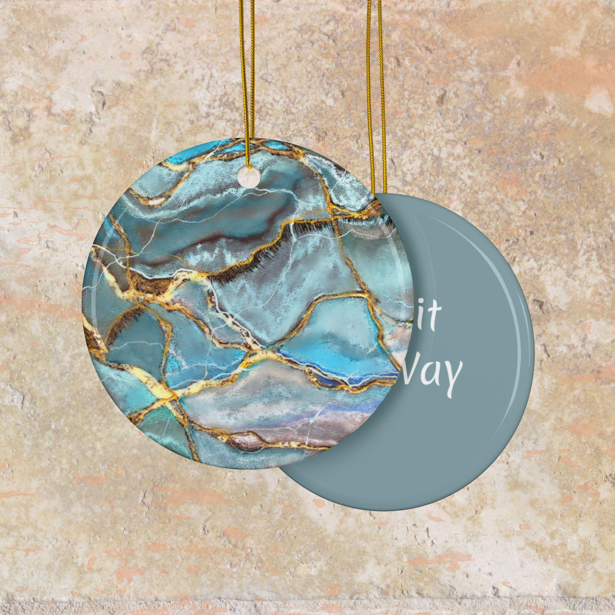 Turquoise Marble Ceramic Ornament Double-Sided - Custom Text Coastal Beach Decor, Personalized Gift