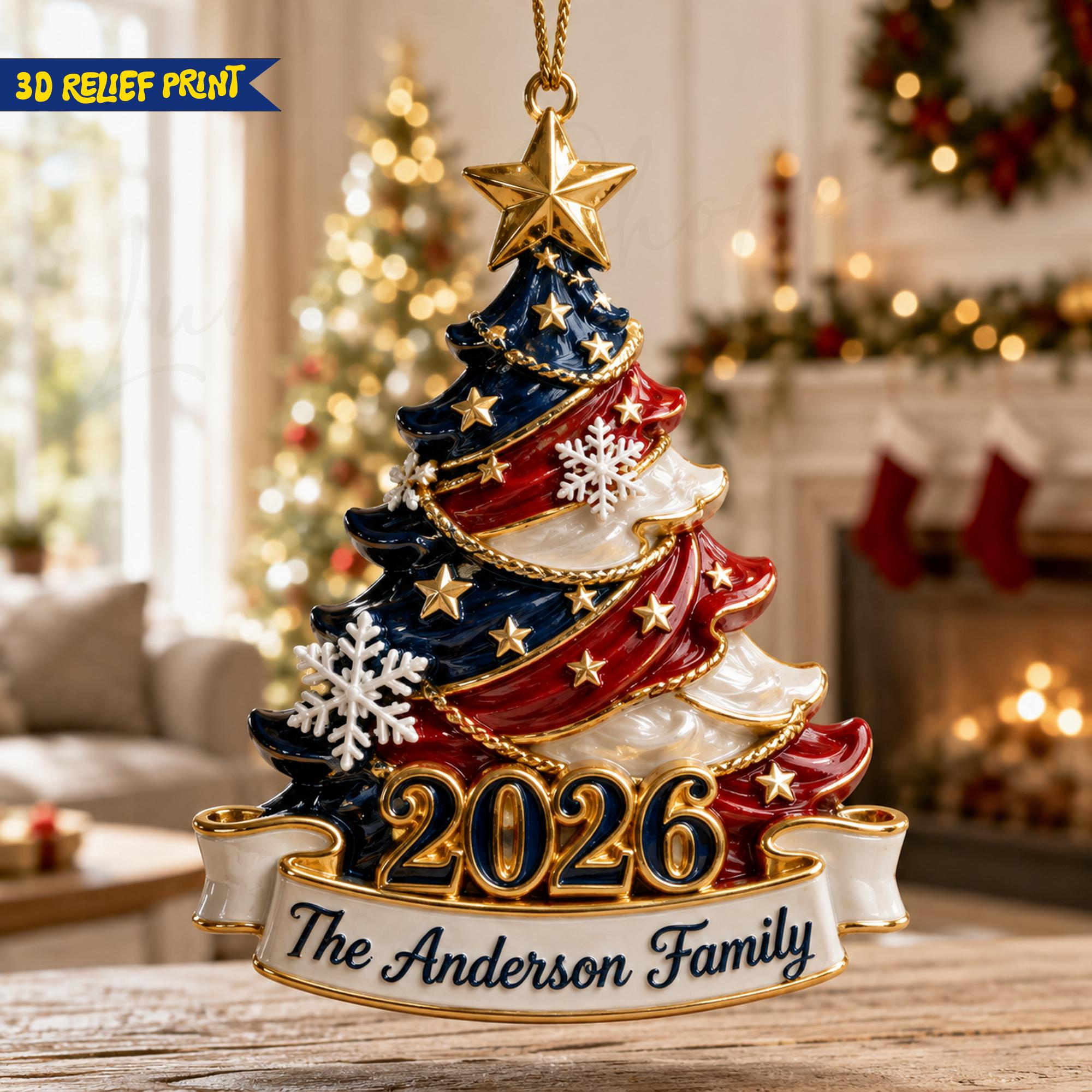 Personalized 250th America Christmas Ornament USA Flag Patriotic Family Acrylic