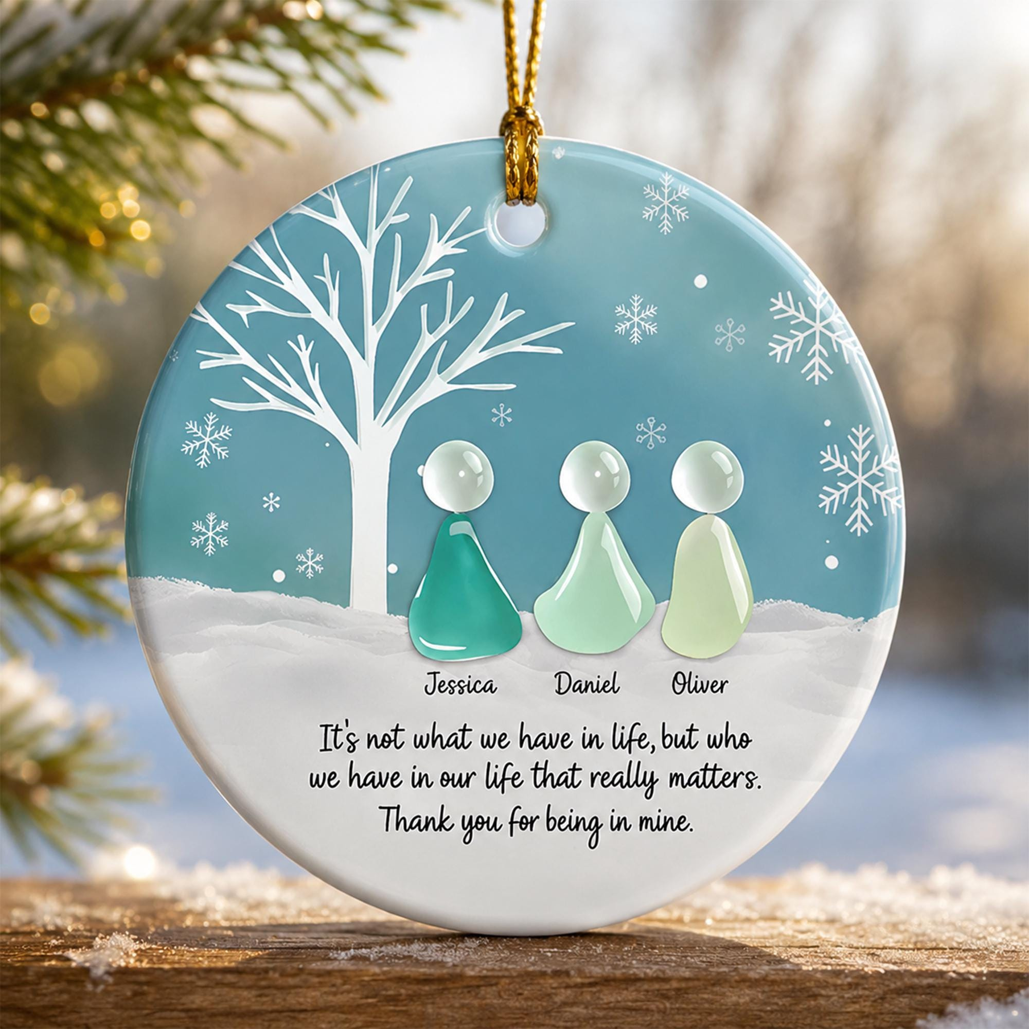 Personalized Sea Glass Family Ornament - Custom Names Ceramic & Acrylic Christmas Keepsake Gift