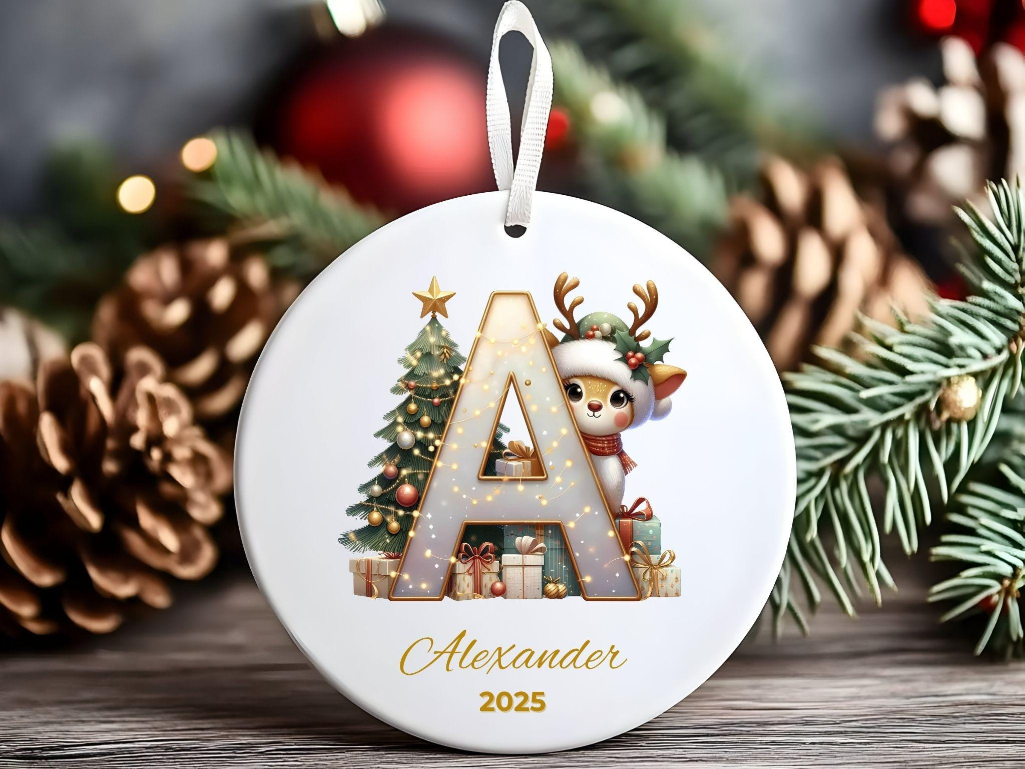 Personalized Reindeer Letter Ornament - Custom Initial A–Z Christmas Keepsake - Family Gift - Elegant Holiday Decor Personalized Reindeer Letter Ornament - Custom Initial A–Z Christmas Keepsake - Family Gift - Elegant Holiday Decor