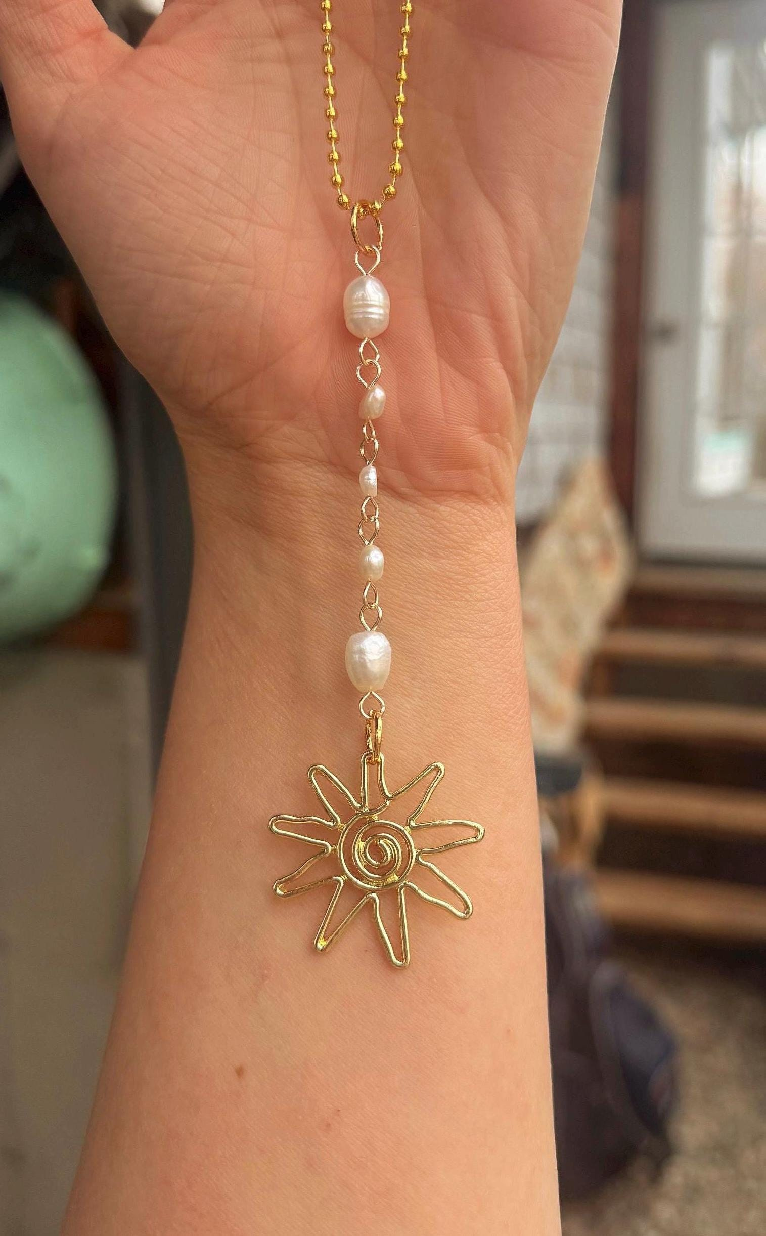 Freshwater Pearl Car Charm for Rearview Mirror - Boho Hanging Car Accessory