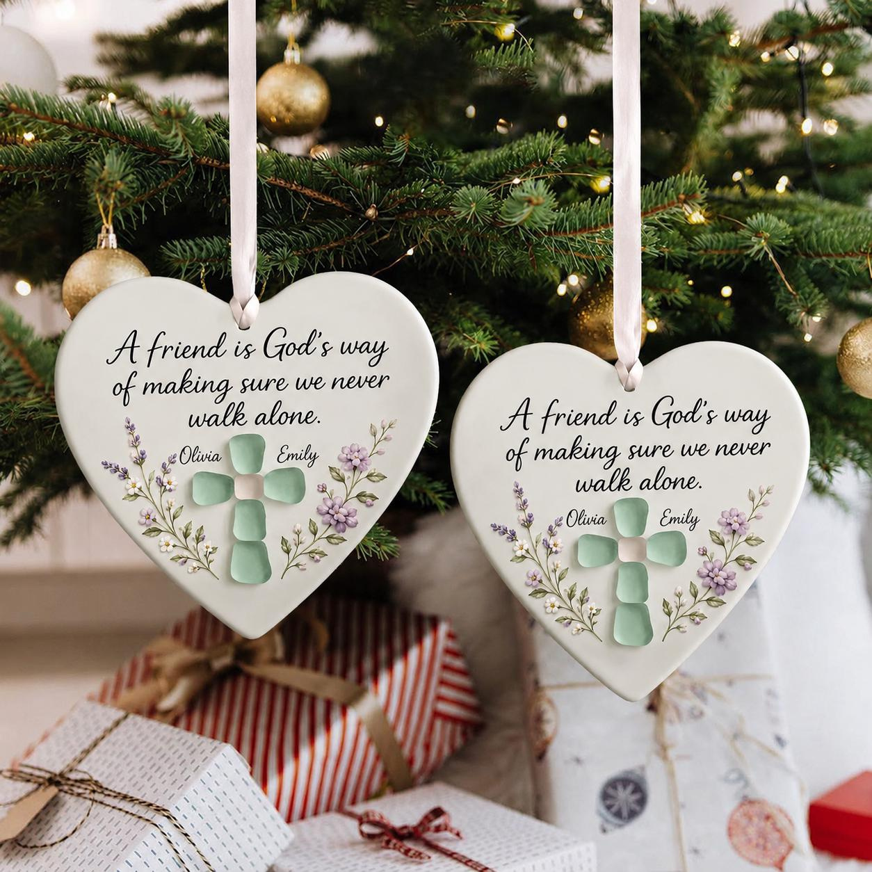 Personalized Heart Ceramic Christmas Ornament with Acrylic Cross, Christian Best Friend Gift, Sister in Christ 3 - MeasureMason Personalized Heart Ceramic Christmas Ornament with Acrylic Cross, Christian Best Friend Gift, Sister in Christ 3