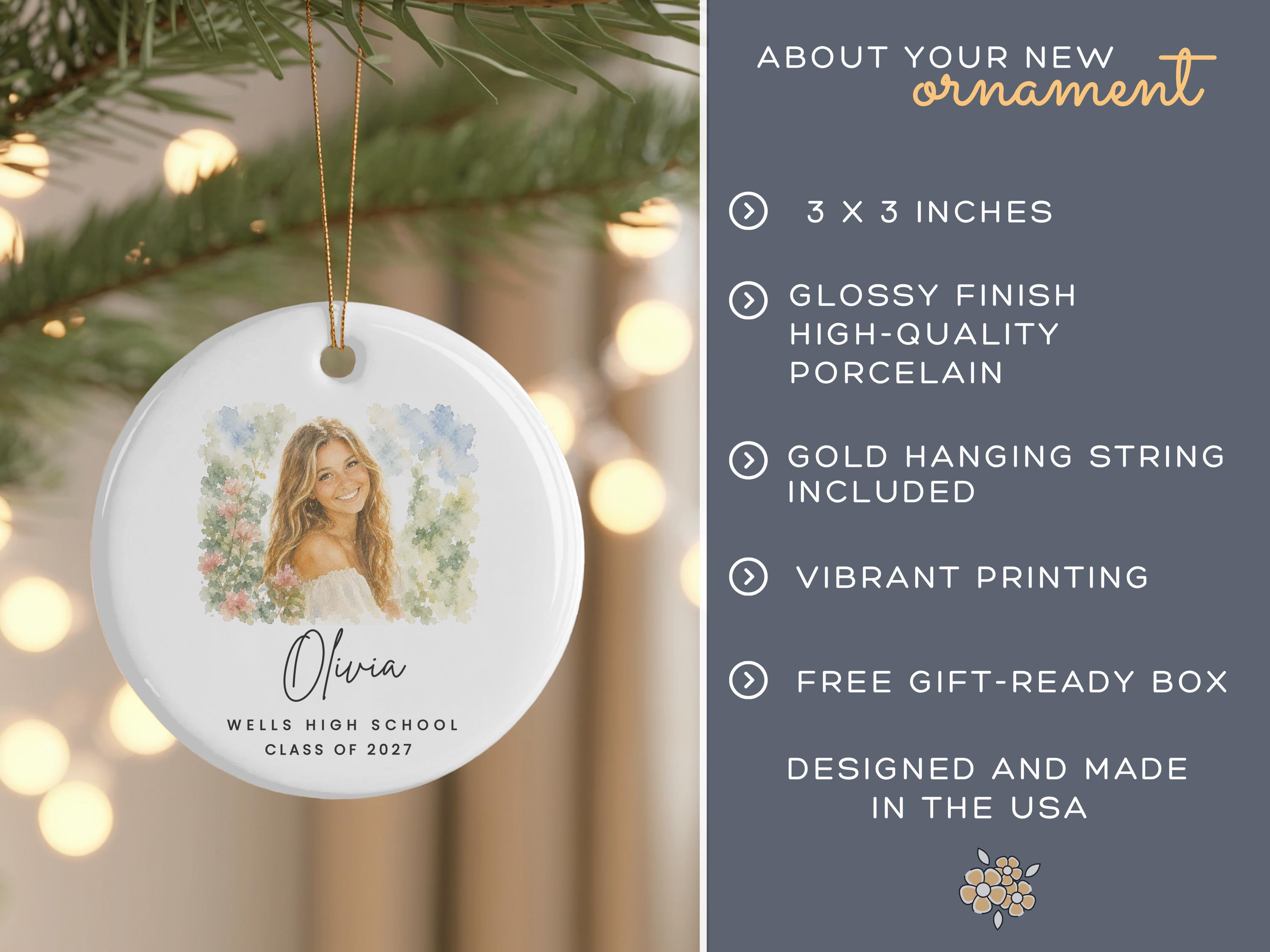 Personalized Senior 2027 Ornament, Custom Watercolor Photo Graduation Keepsake, Class of 2027 Christmas Gift 2 - MeasureMason Personalized Senior 2027 Ornament, Custom Watercolor Photo Graduation Keepsake, Class of 2027 Christmas Gift 2