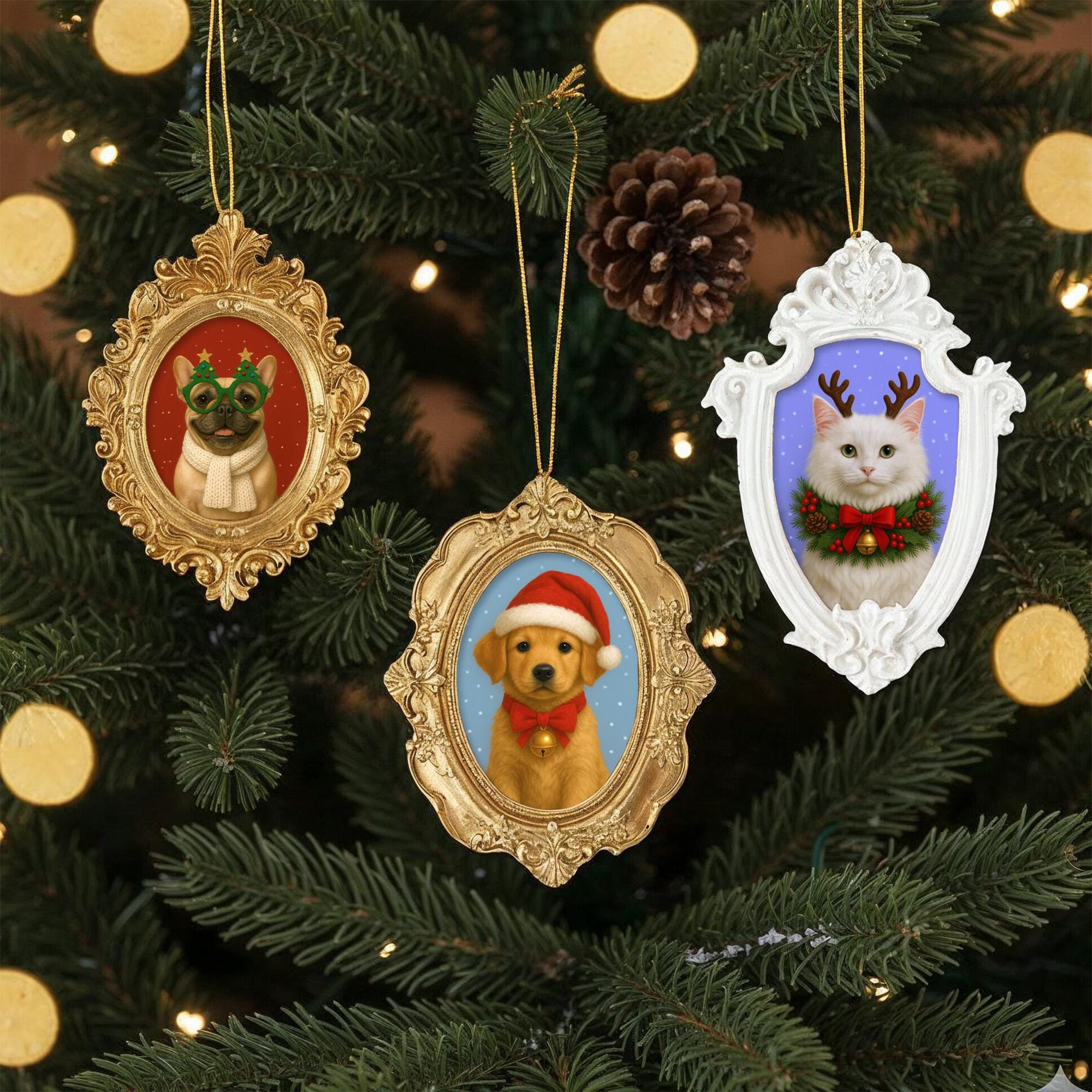 Custom Hand-Painted Pet Portrait Christmas Ornament - Personalized Memorial Keepsake