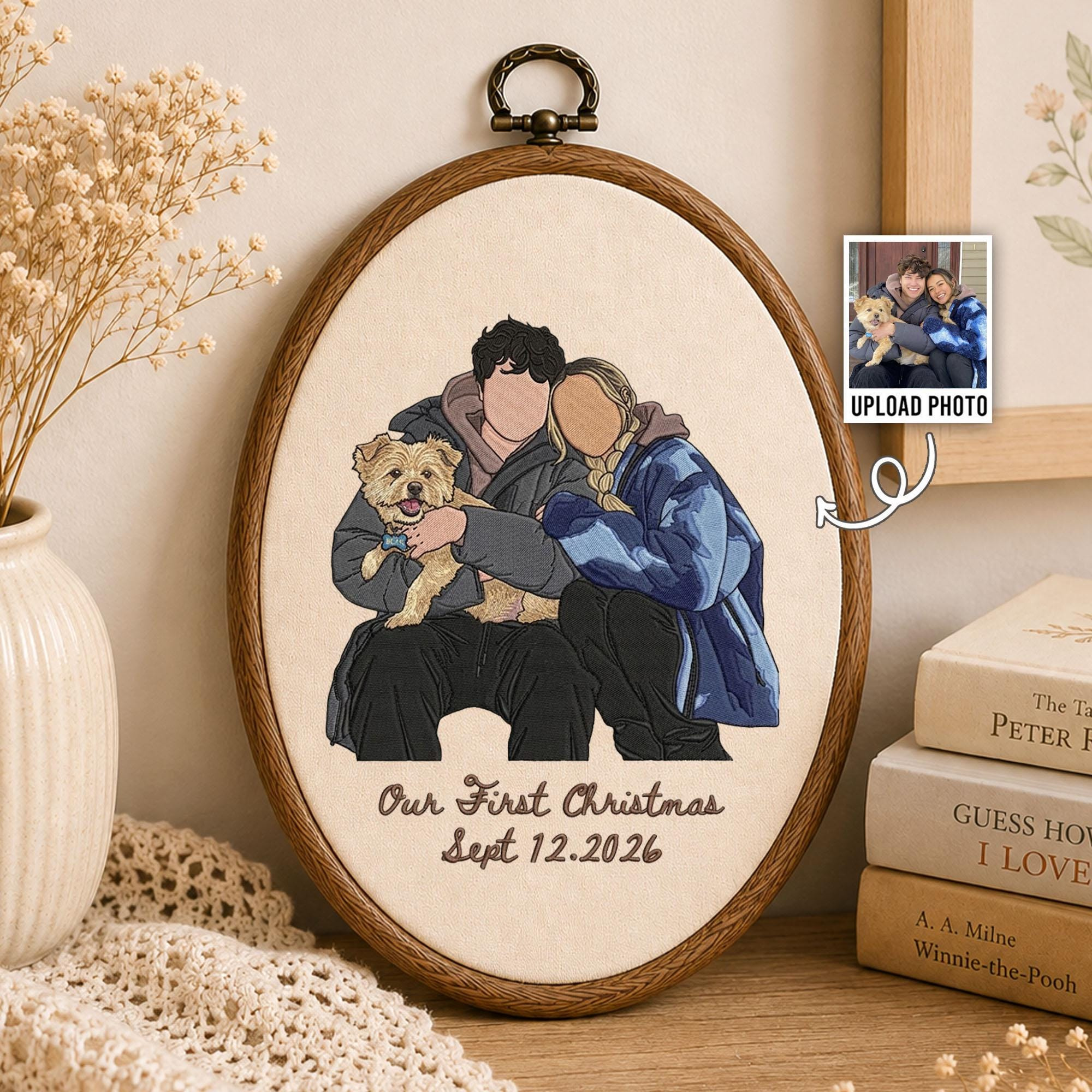 Custom Embroidery Portrait from Photo, Personalized Couple Ornament, Anniversary Wedding Gift, Christmas Keepsake Custom Embroidery Portrait from Photo, Personalized Couple Ornament, Anniversary Wedding Gift, Christmas Keepsake