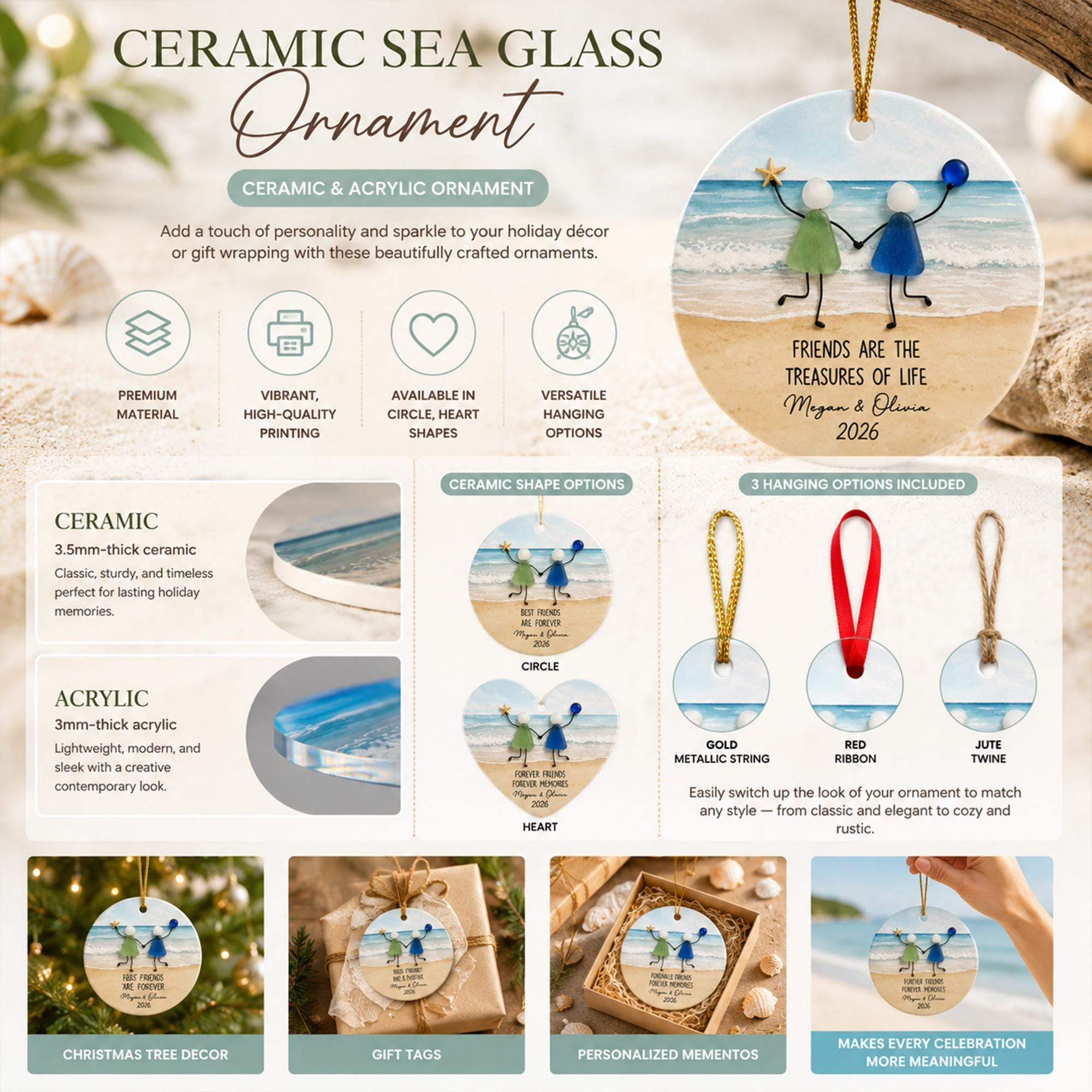 Personalized Sea Glass Family Ornament - Custom Names Ceramic & Acrylic Christmas Keepsake Gift 2 - MeasureMason Personalized Sea Glass Family Ornament - Custom Names Ceramic & Acrylic Christmas Keepsake Gift 2