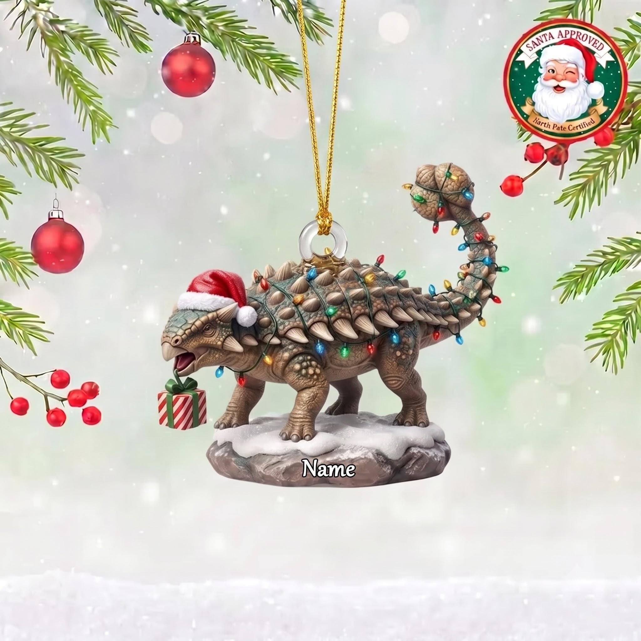 Personalized Ankylosaurus Christmas Ornament - Custom Dinosaur Holiday Keepsake