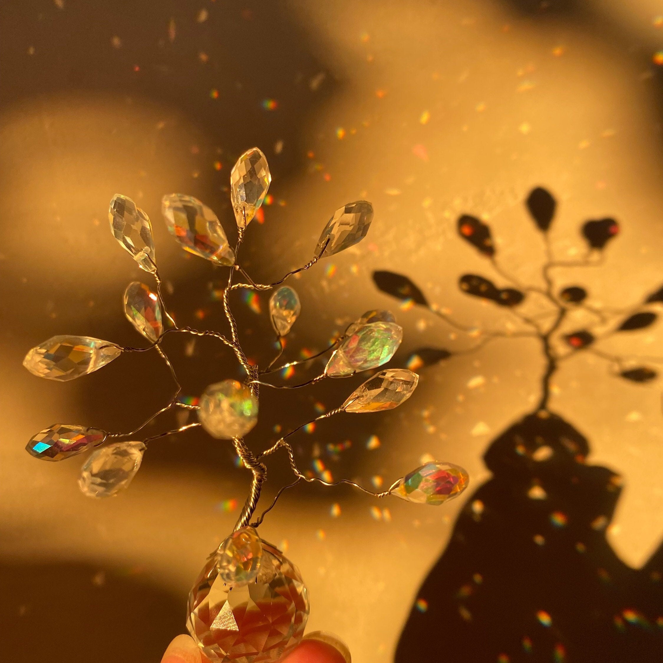 Mini Crystal Christmas Tree, Glow in the Dark Crystal Prism Tree, Valentine's Day Gift Idea, Anniversary Gift