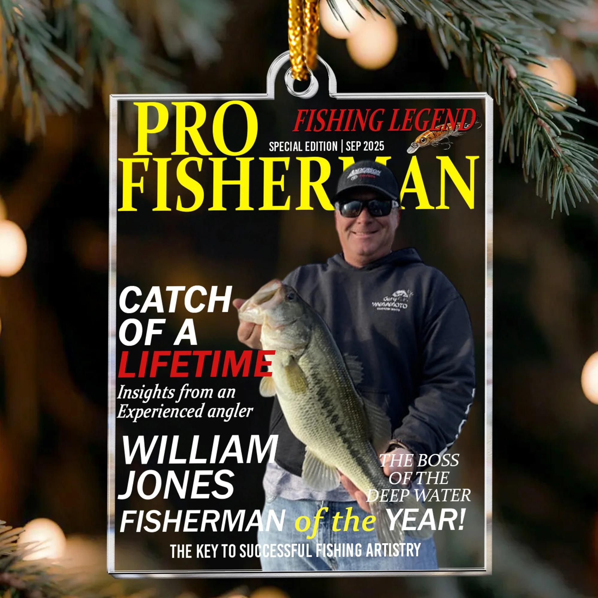 Fisherman Of The Year Personalized Acrylic Photo Ornament, Custom Fishing Lover Holiday Christmas Decor