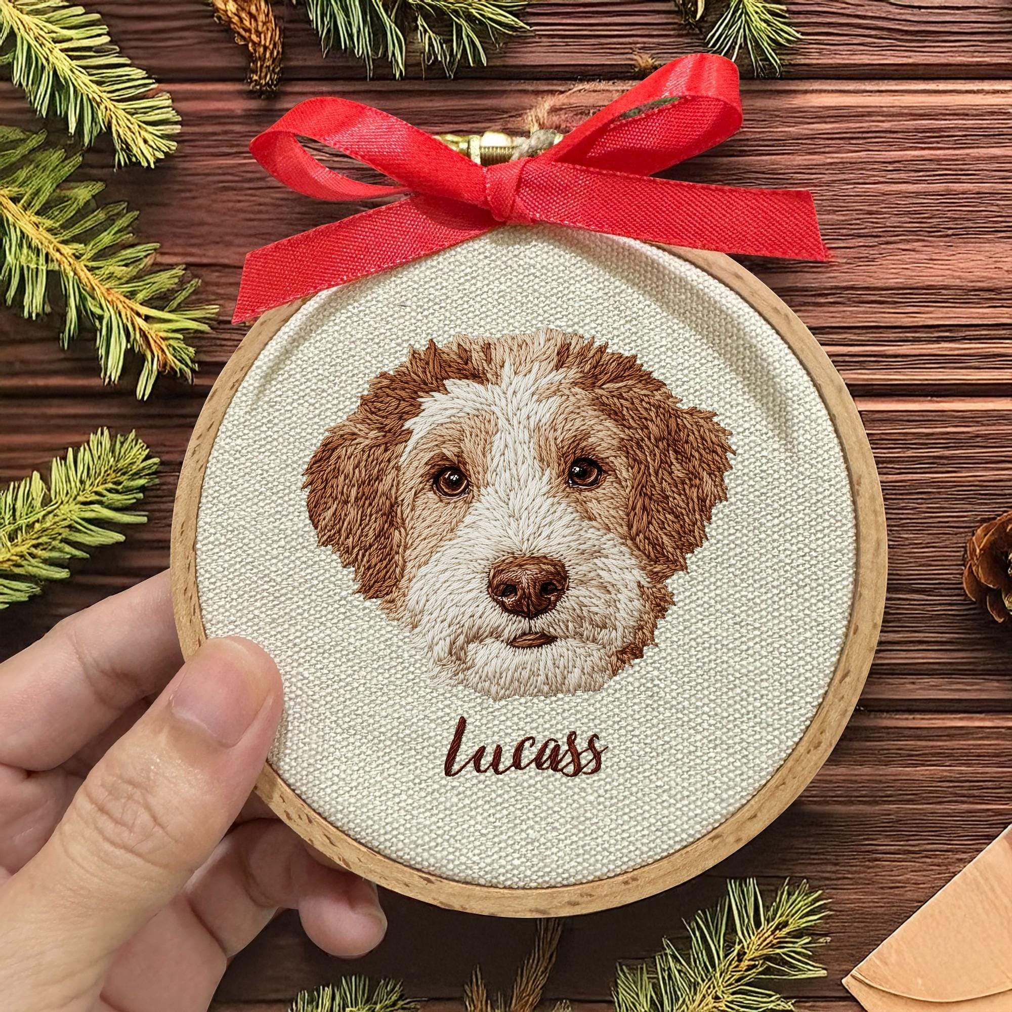 Embroidered Custom Pet Portrait Ornament: Personalized Dog Photo Frame
