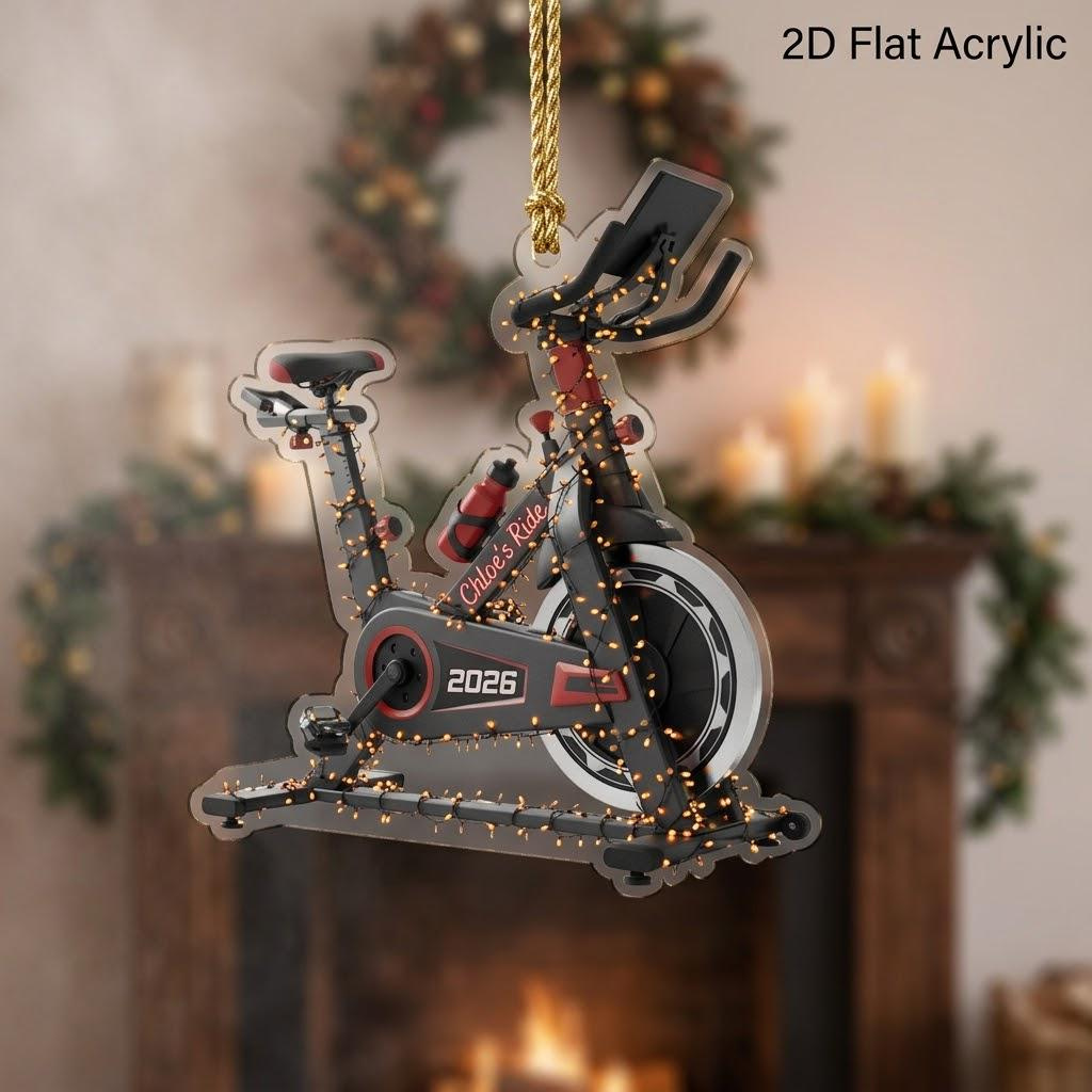 Personalized Acrylic Christmas Ornament - Exercise Bike Fitness Theme Gift