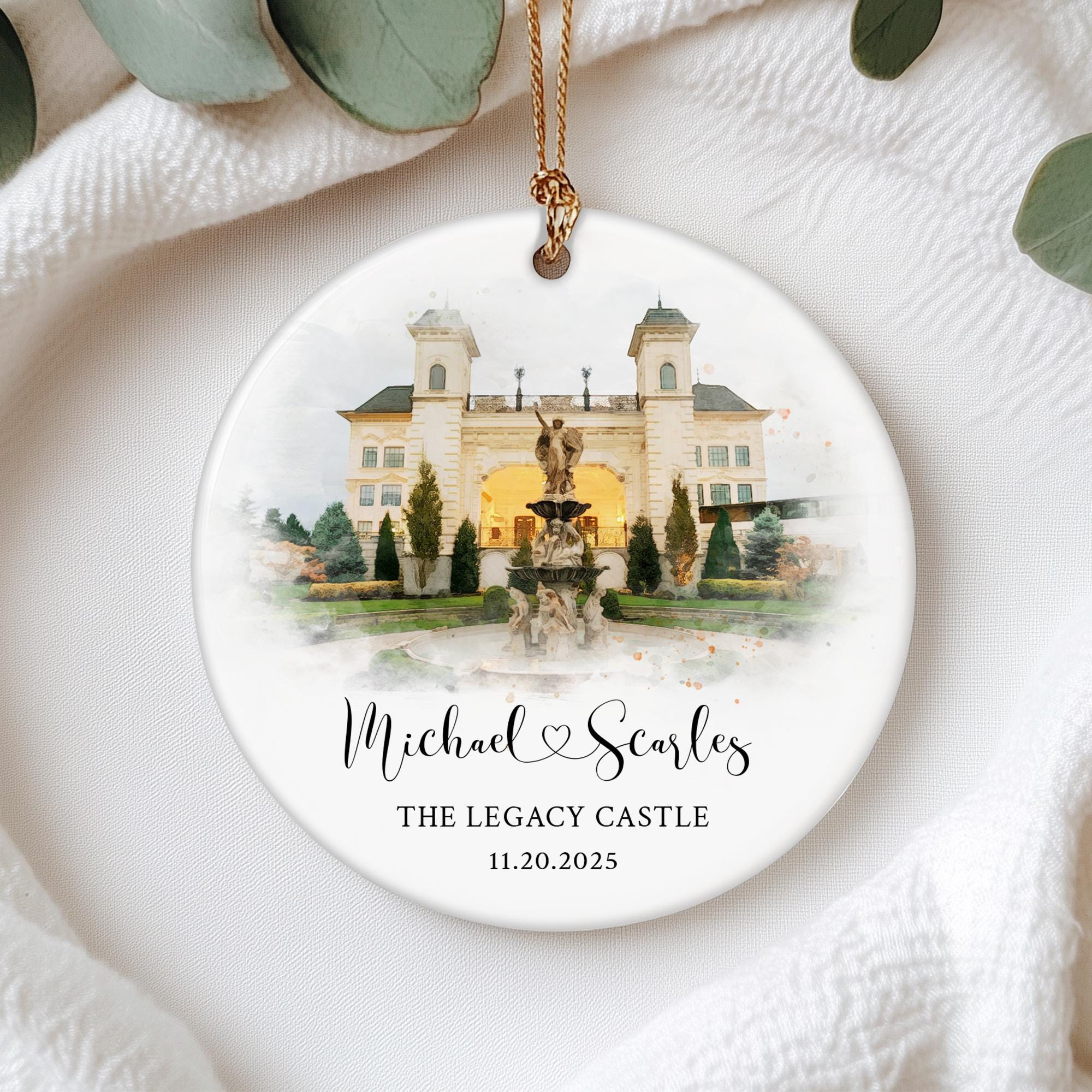 Custom Wedding Venue Ornament – Personalized Anniversary Gift for Couples