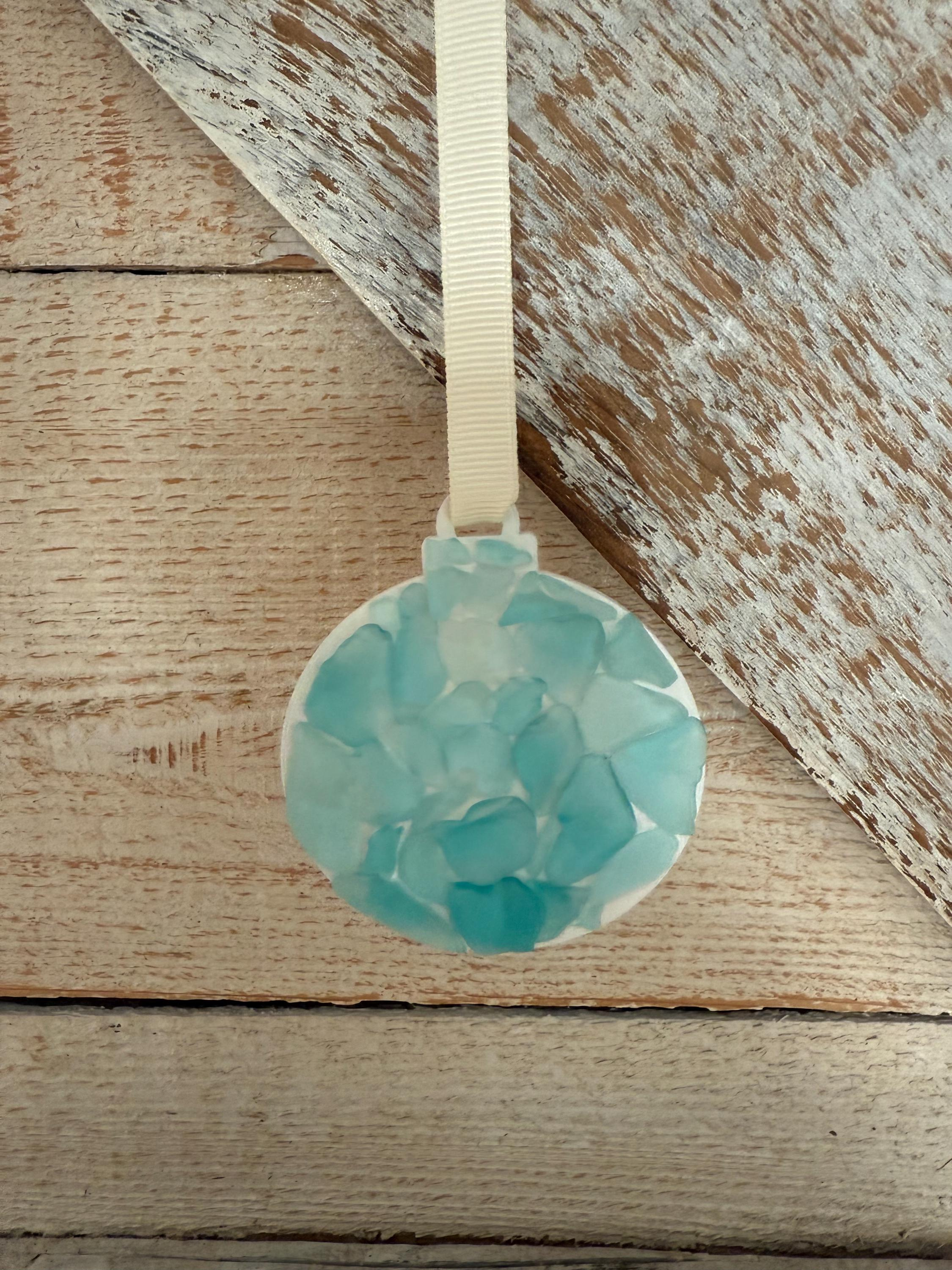 Turquoise Sea Glass Christmas Ornament - Handmade Round Holiday Tree Decoration with Ribbon 3 - MeasureMason Turquoise Sea Glass Christmas Ornament - Handmade Round Holiday Tree Decoration with Ribbon 3