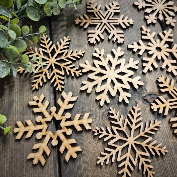 Wooden Snowflake Ornaments 12 Piece Set, Boho Christmas Tree Decor, Farmhouse Holiday, Laser Cut Wood Ornaments 4 - MeasureMason Wooden Snowflake Ornaments 12 Piece Set, Boho Christmas Tree Decor, Farmhouse Holiday, Laser Cut Wood Ornaments 4