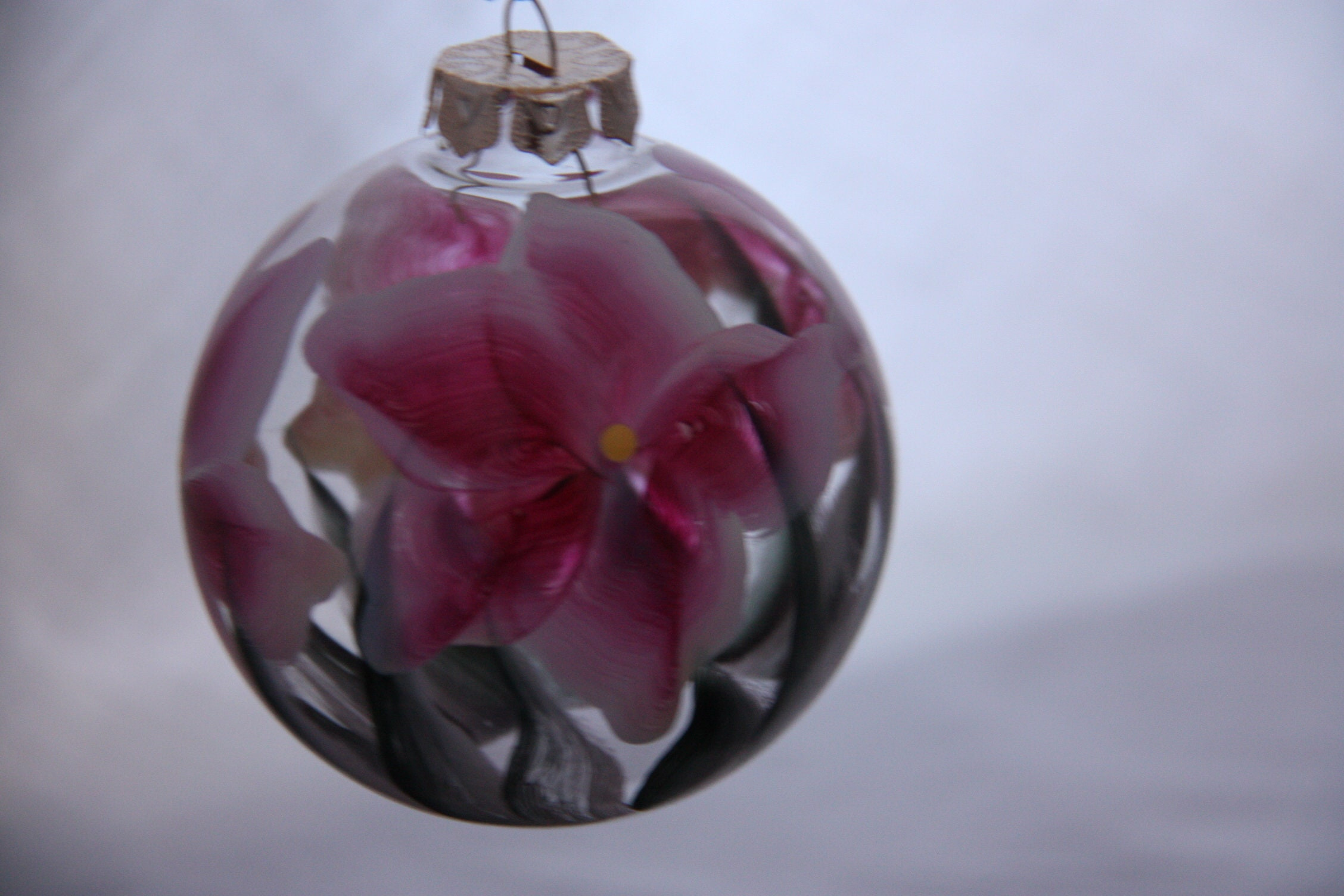 Hand Painted Glass Christmas Ornament with Amaryllis Floral Design