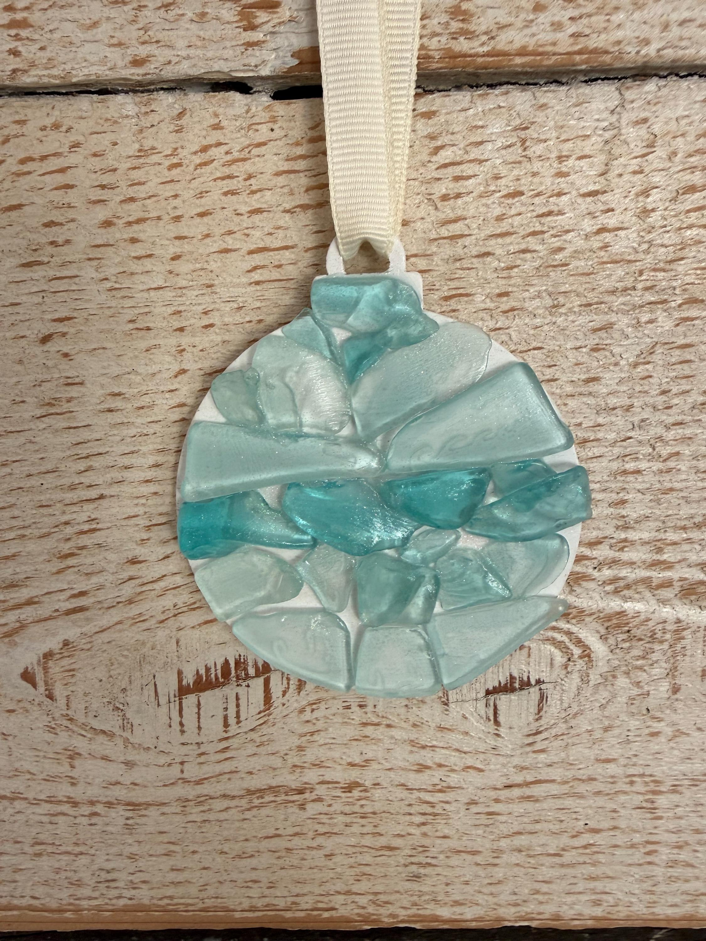 Turquoise Sea Glass Christmas Ornament - Handmade Round Holiday Tree Decoration with Ribbon 1 - MeasureMason Turquoise Sea Glass Christmas Ornament - Handmade Round Holiday Tree Decoration with Ribbon 1