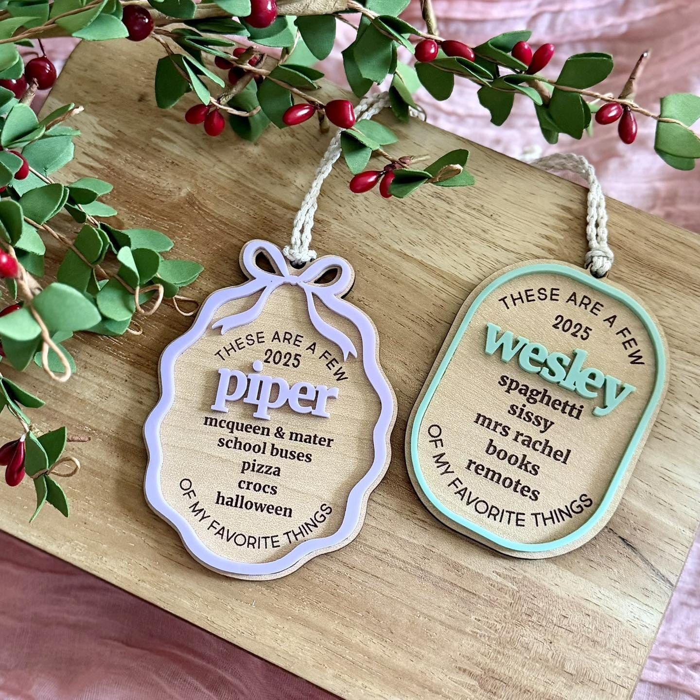 Personalized Wooden Christmas Ornament 2026, Child's Favorite Things Keepsake, Custom Engraved Layered Holiday Gift