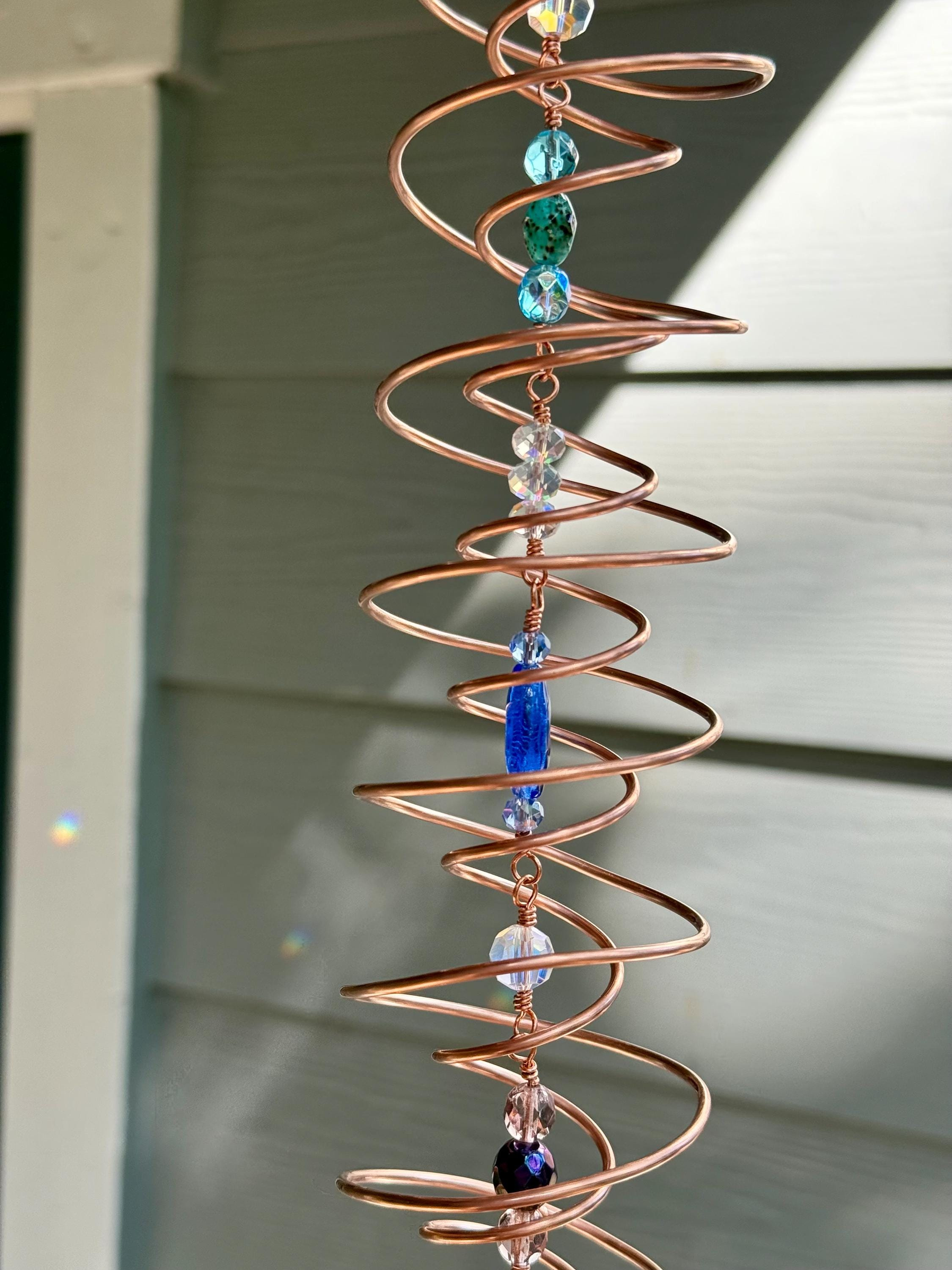 Copper Spiral Suncatcher - Rainbow Maker Crystal Prism Window Hanging, Boho Spinner Handmade Gift 2 - MeasureMason Copper Spiral Suncatcher - Rainbow Maker Crystal Prism Window Hanging, Boho Spinner Handmade Gift 2