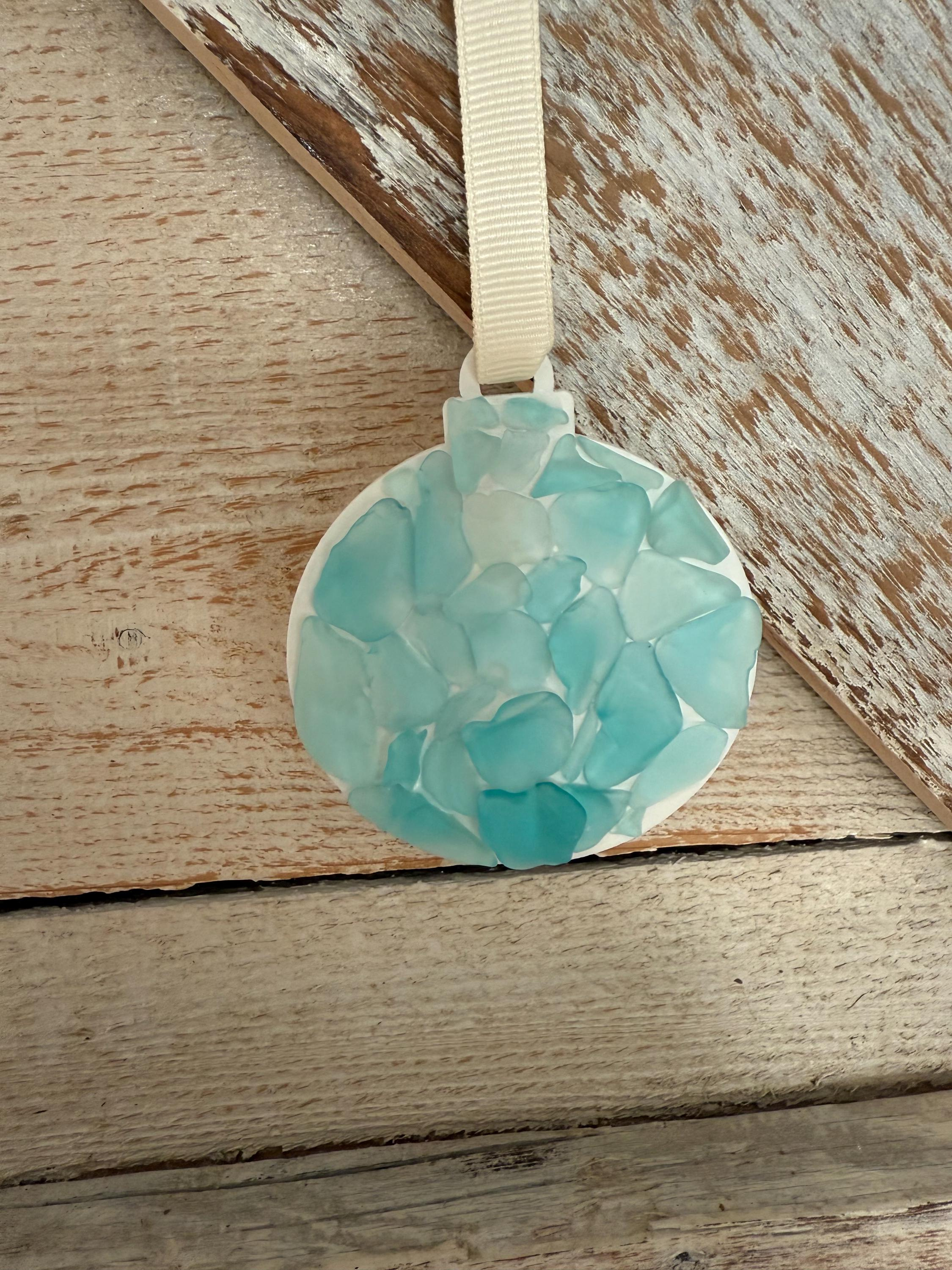 Turquoise Sea Glass Christmas Ornament - Handmade Round Holiday Tree Decoration with Ribbon 2 - MeasureMason Turquoise Sea Glass Christmas Ornament - Handmade Round Holiday Tree Decoration with Ribbon 2