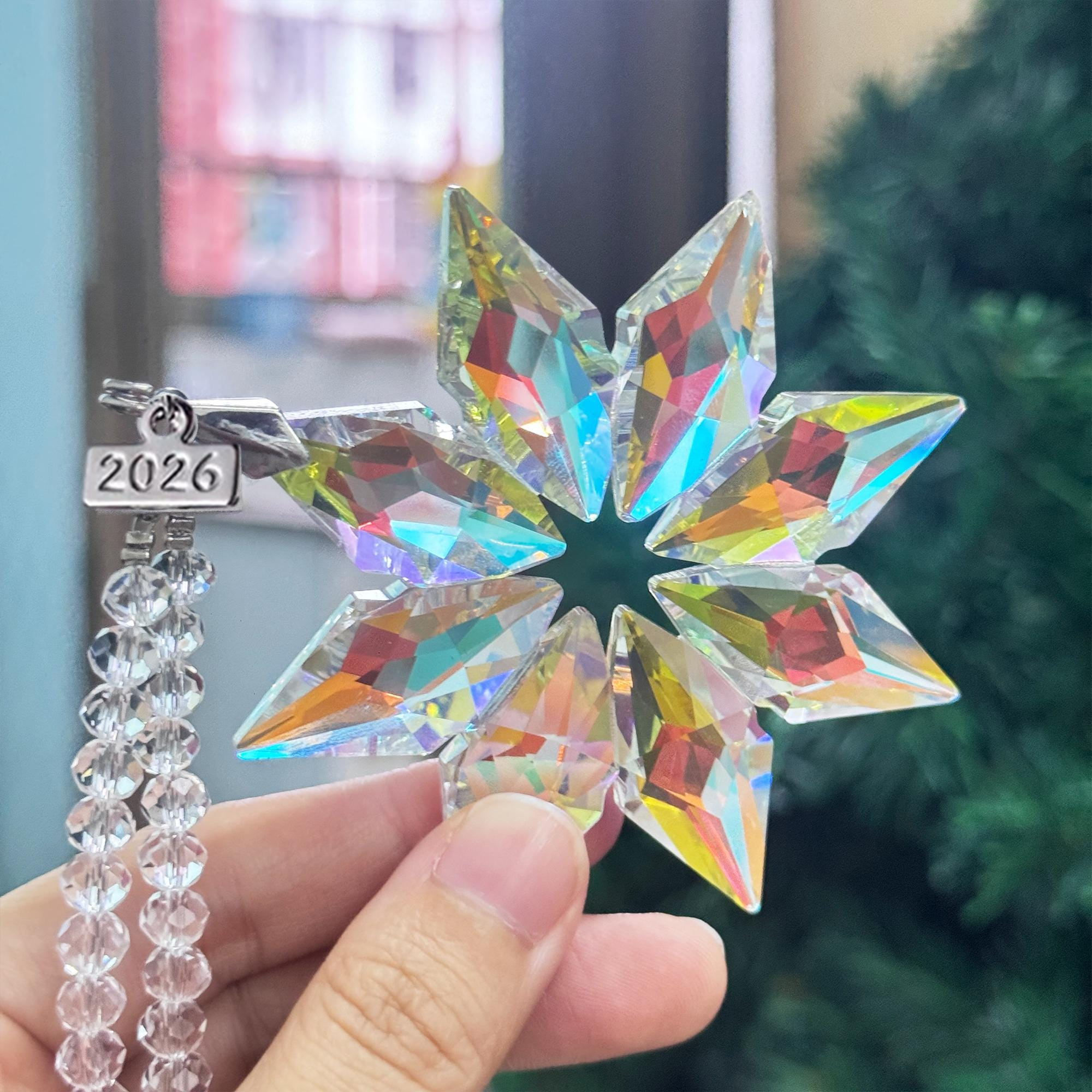 2026 Christmas Crystal Snowflake Ornament, Glass Suncatcher Hanging Decor for Tree or Car 1