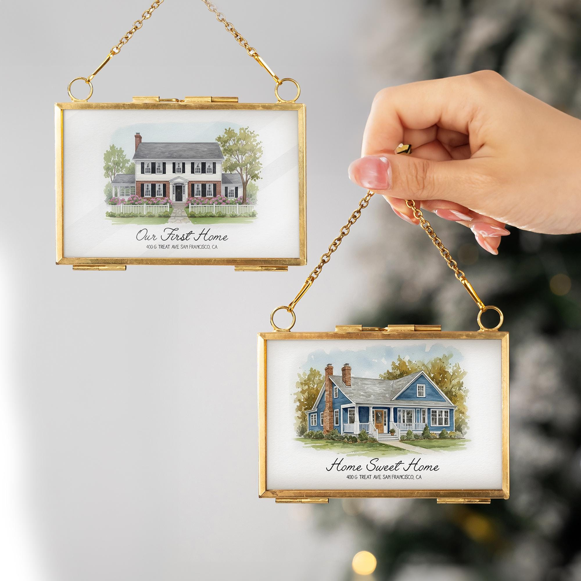 Personalized House Ornament from Photo, Watercolor Home Portrait Gift for New Home