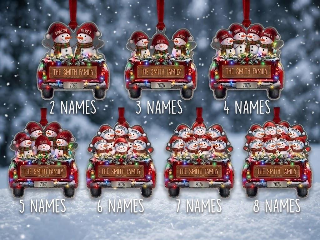Personalized Snowman Family Christmas Ornament 2D Flat Acrylic Custom Family Name Truck Keepsake 2026 1 - MeasureMason Personalized Snowman Family Christmas Ornament 2D Flat Acrylic Custom Family Name Truck Keepsake 2026 1