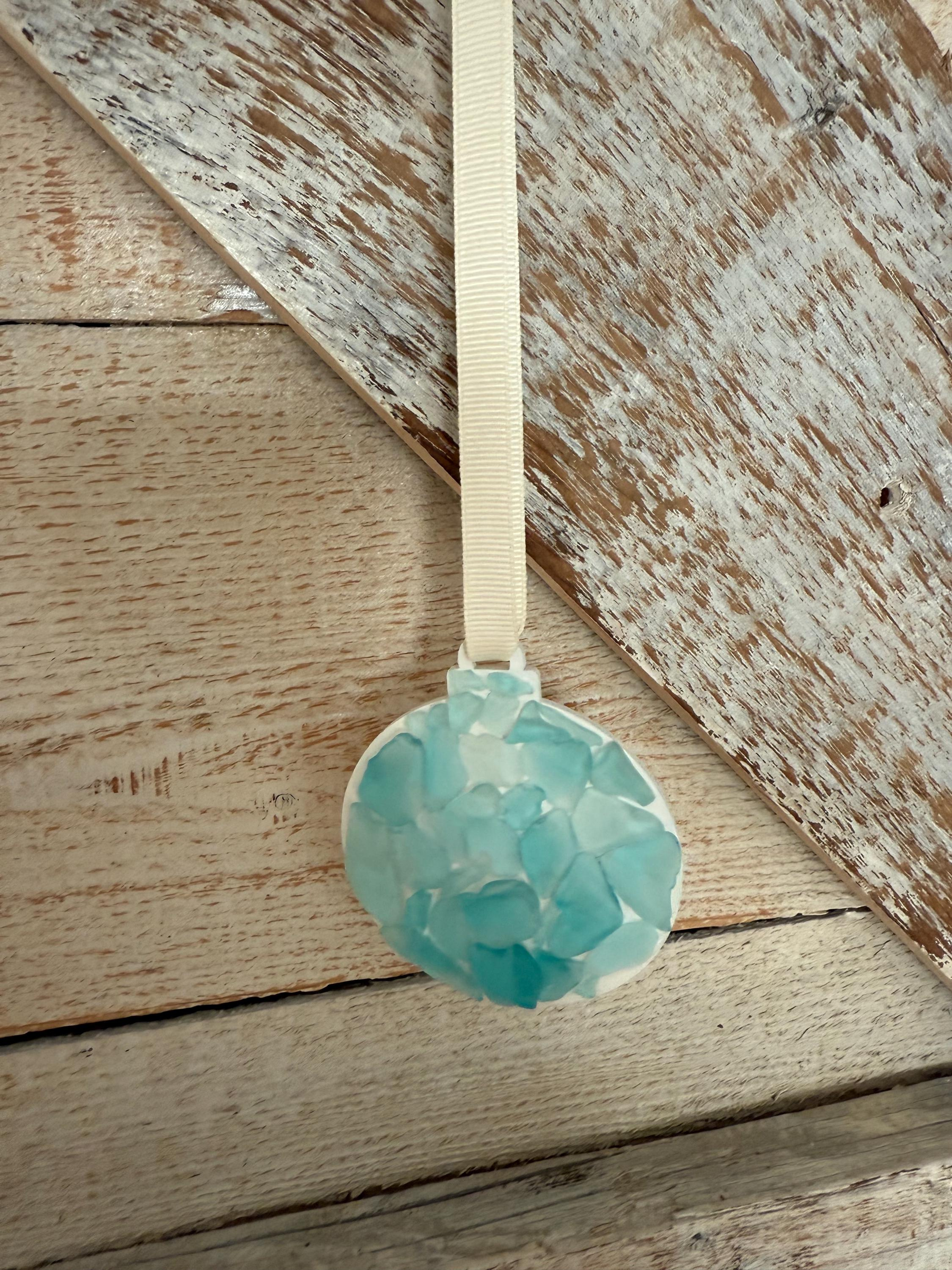 Turquoise Sea Glass Christmas Ornament - Handmade Round Holiday Tree Decoration with Ribbon 4 - MeasureMason Turquoise Sea Glass Christmas Ornament - Handmade Round Holiday Tree Decoration with Ribbon 4