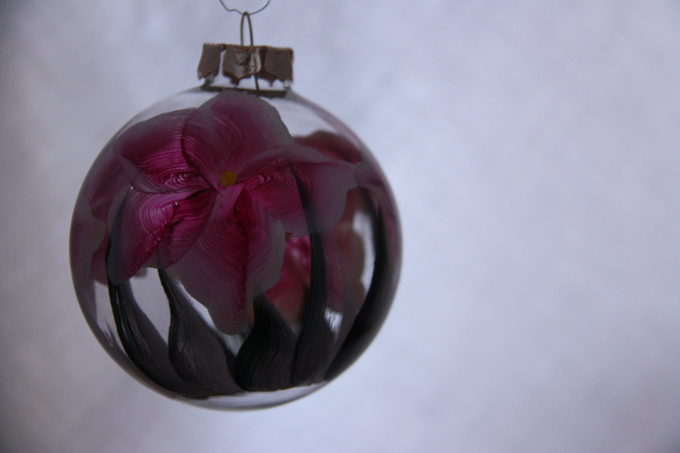 Hand Painted Glass Christmas Ornament with Amaryllis Floral Design 3 - MeasureMason Hand Painted Glass Christmas Ornament with Amaryllis Floral Design 3