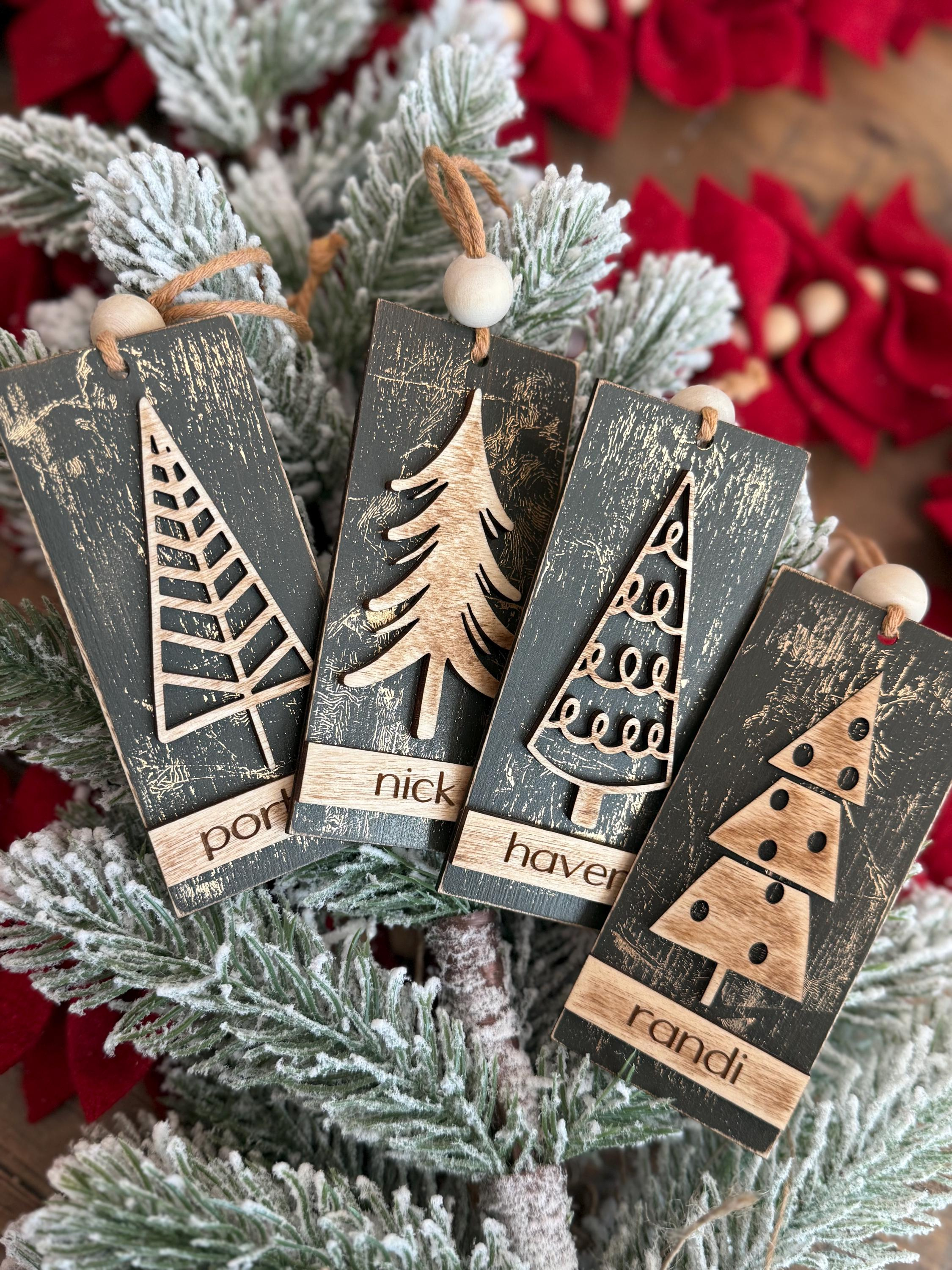 Distressed Christmas Tree Ornament with Personalized Family Name - Rustic Farmhouse Wooden Holiday Decoration Distressed Christmas Tree Ornament with Personalized Family Name - Rustic Farmhouse Wooden Holiday Decoration