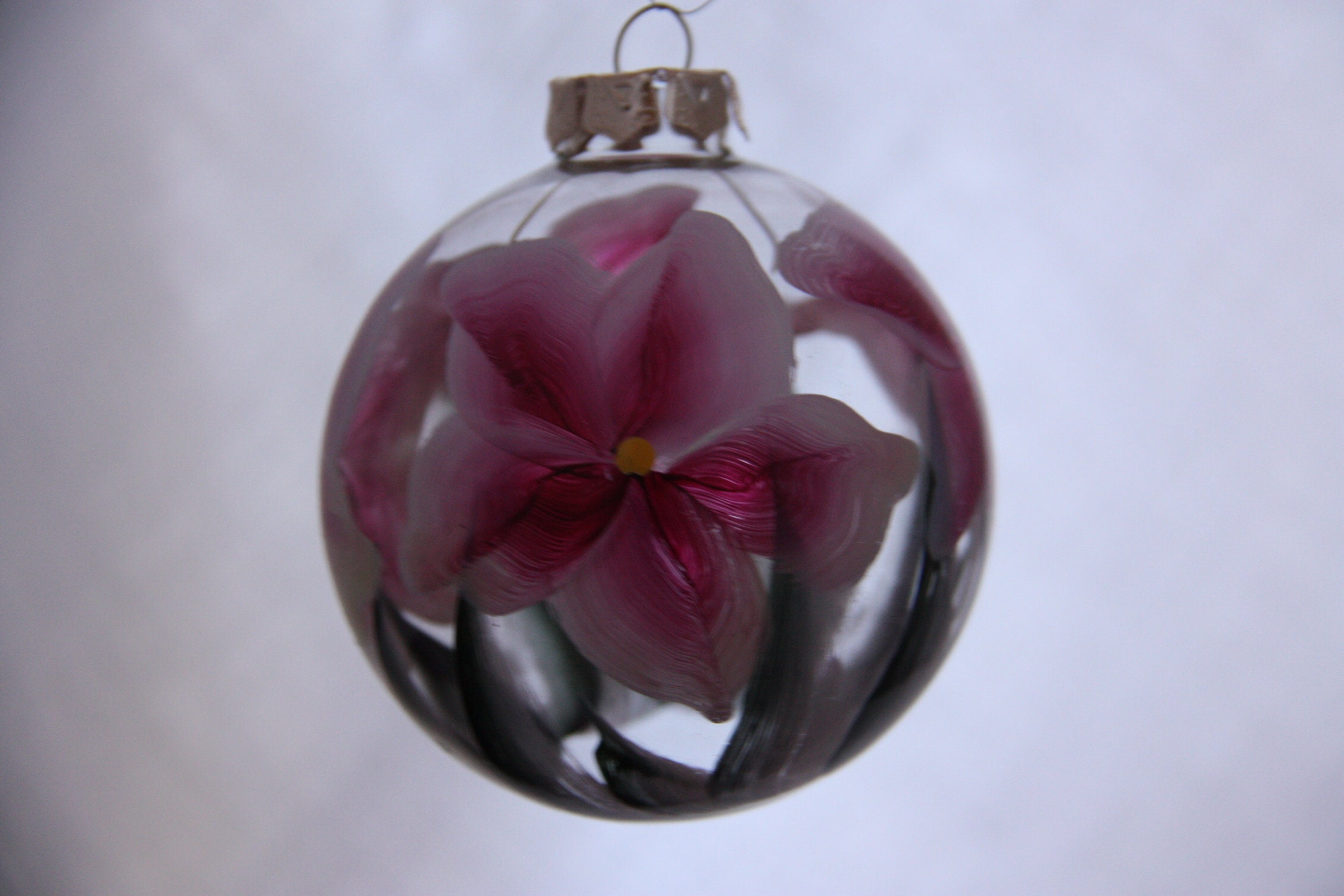 Hand Painted Glass Christmas Ornament with Amaryllis Floral Design 1 - MeasureMason Hand Painted Glass Christmas Ornament with Amaryllis Floral Design 1